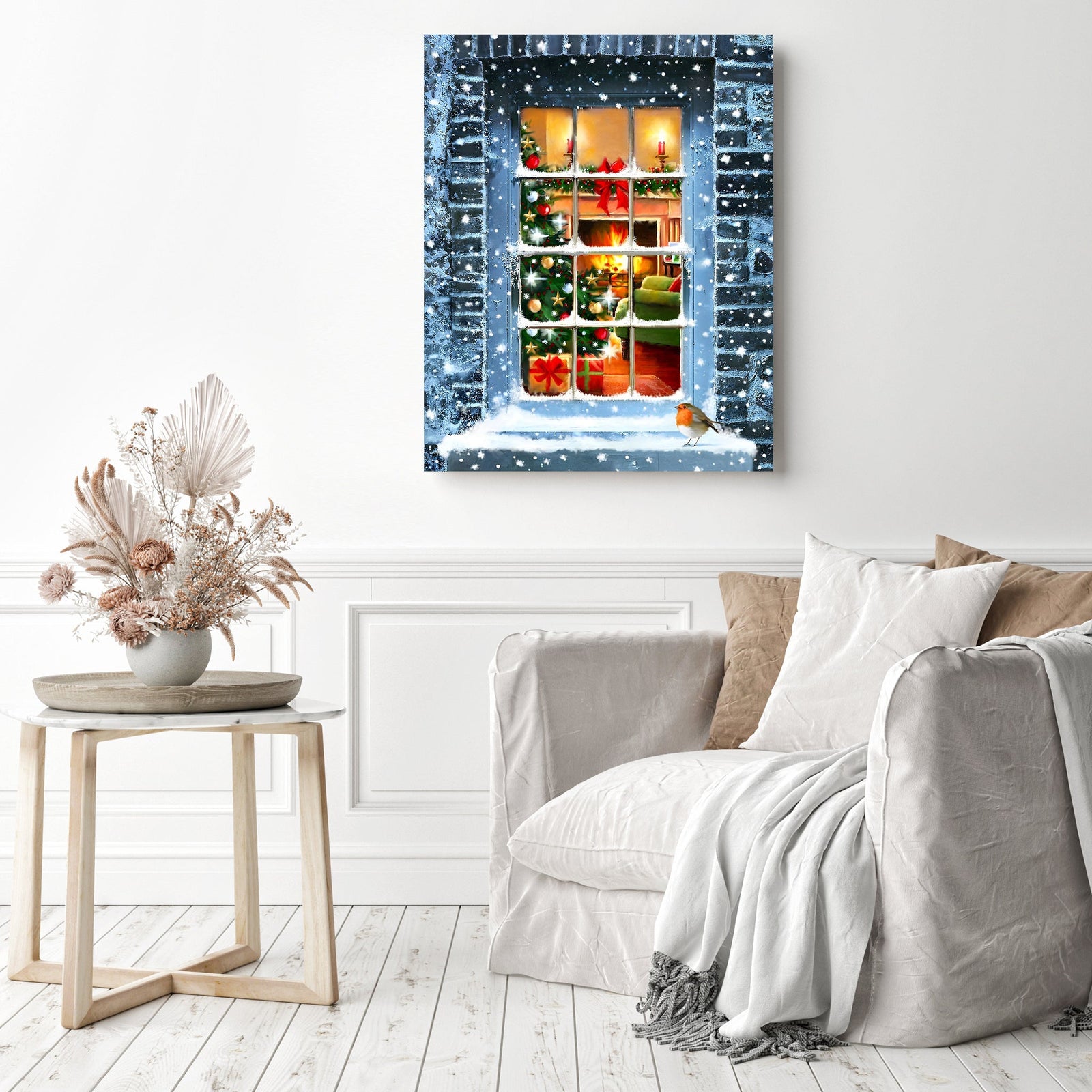 Christmas Through Window | Diamond Painting Displayed as Home Decor