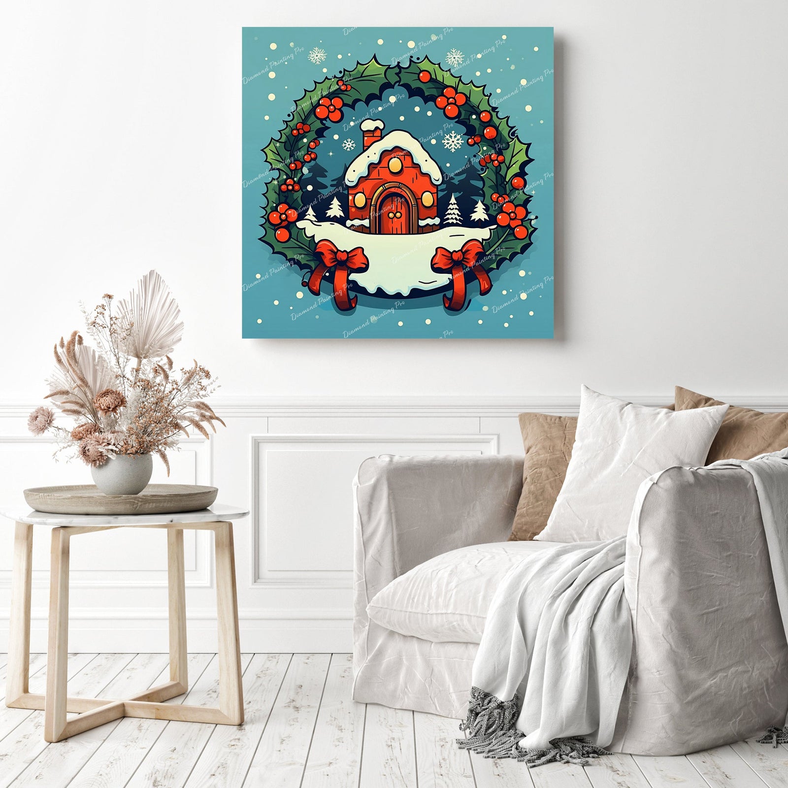 Cozy Little Red House | Diamond Painting Displayed as Home Decor