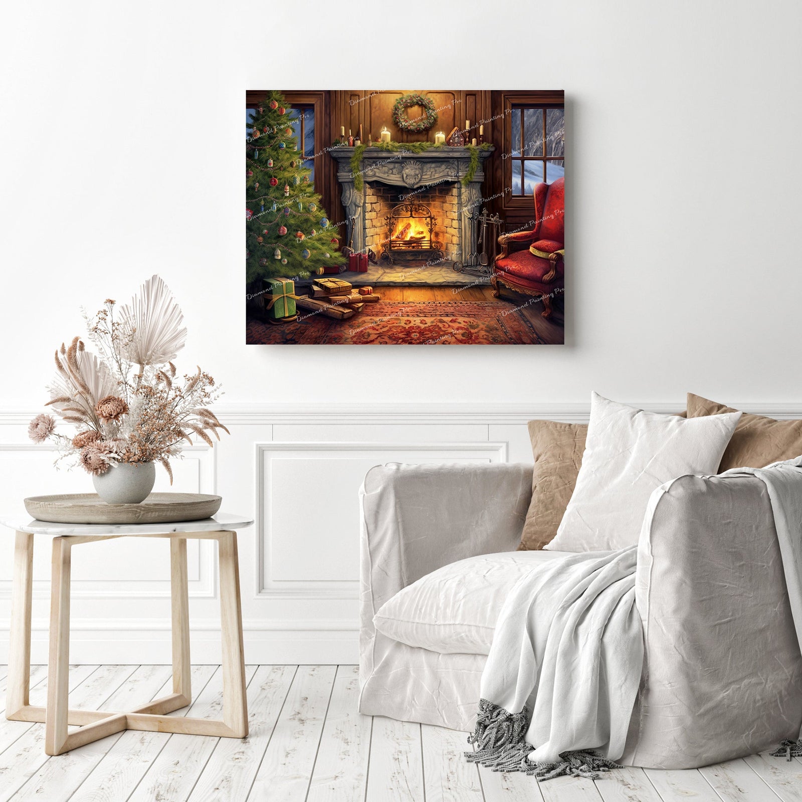 Fireside Charm | Diamond Painting Displayed as Home Decor