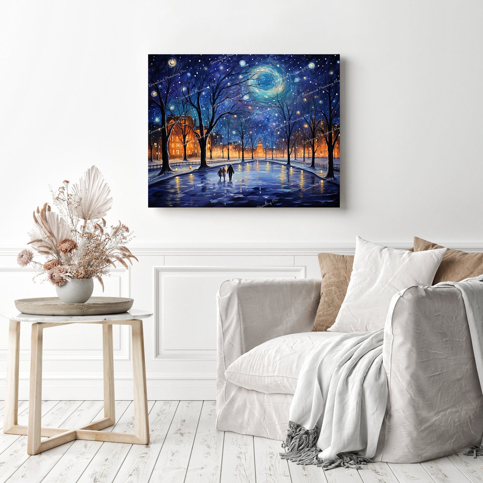 Starry Skating Night | Diamond Painting Displayed as Home Decor