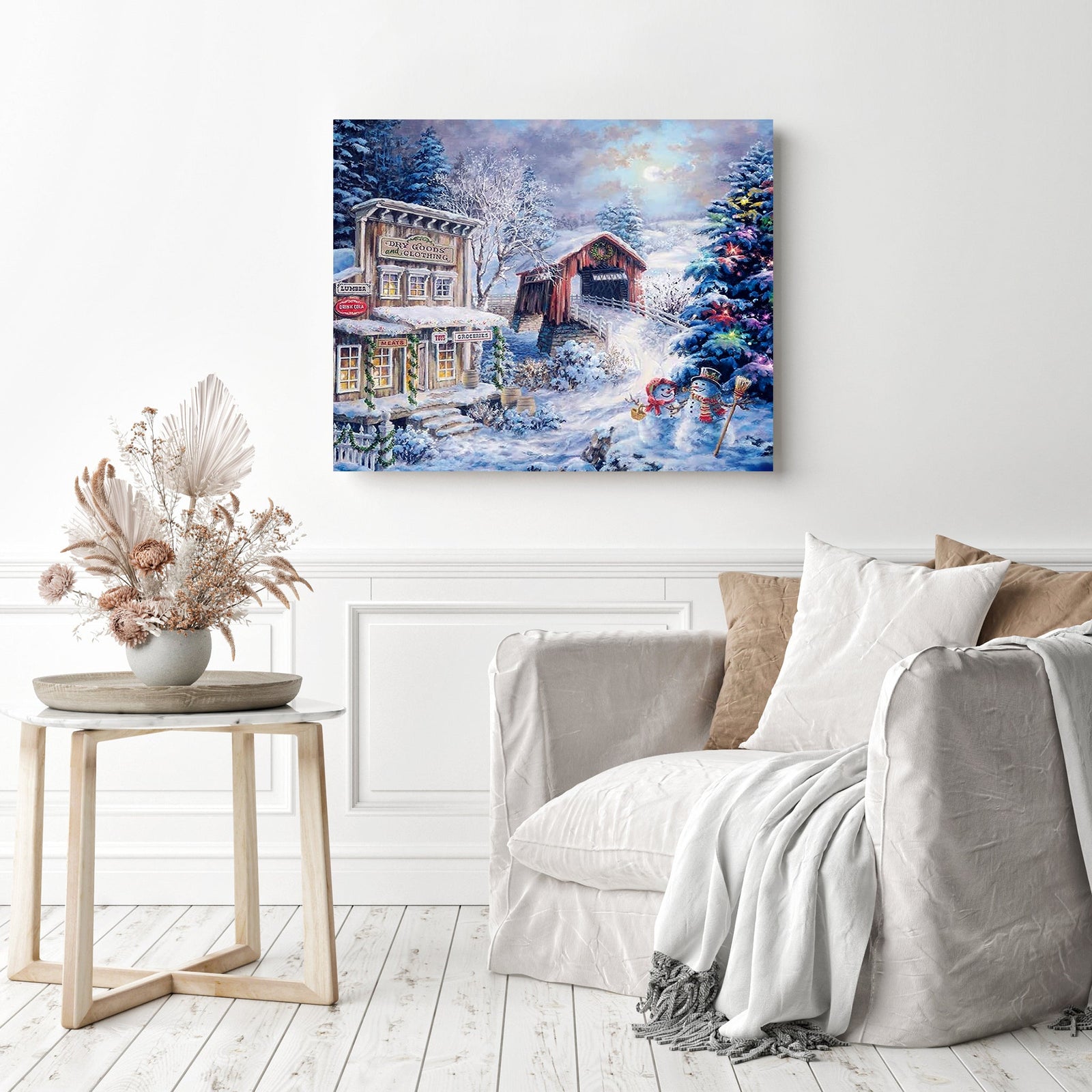 Winter Christmas Village | Diamond Painting Displayed as Home Decor