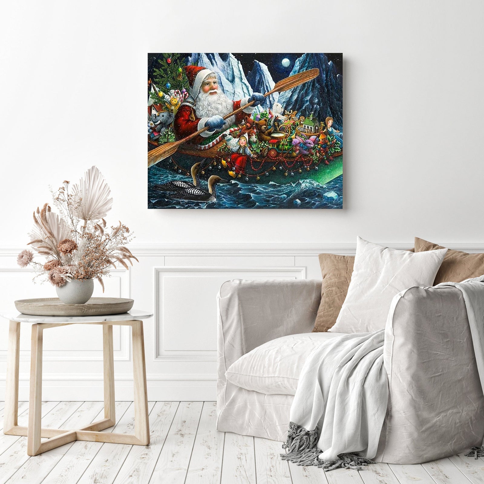 Santa Claus Rowing | Diamond Painting Displayed as Home Decor