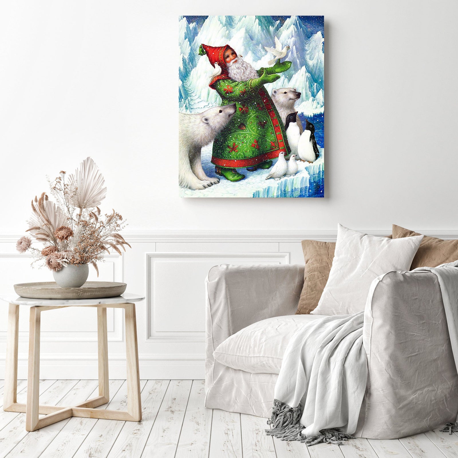 Santa Claus and Bear | Diamond Painting Displayed as Home Decor