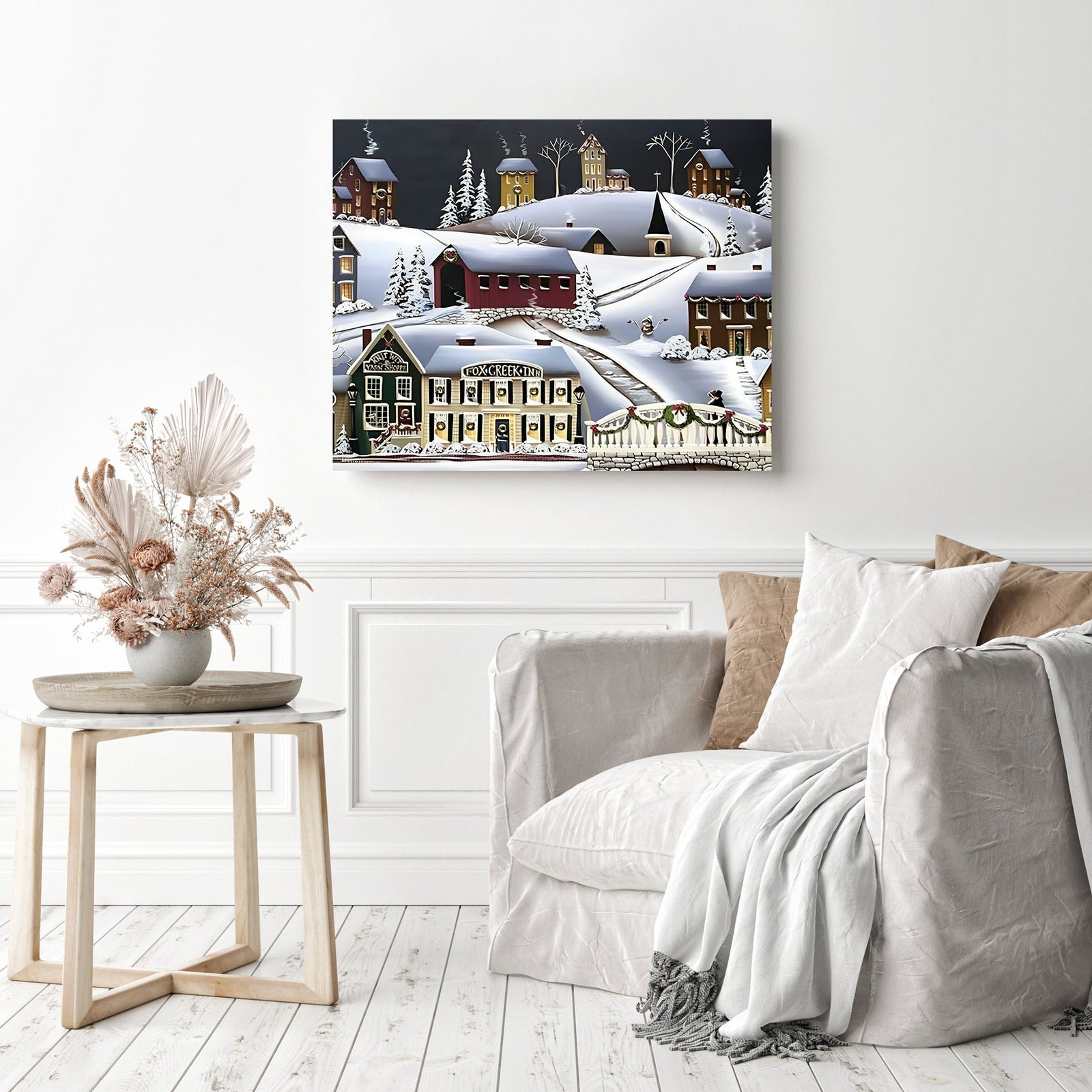 Christmas in Fox Creek Village | Diamond Painting Displayed as Home Decor