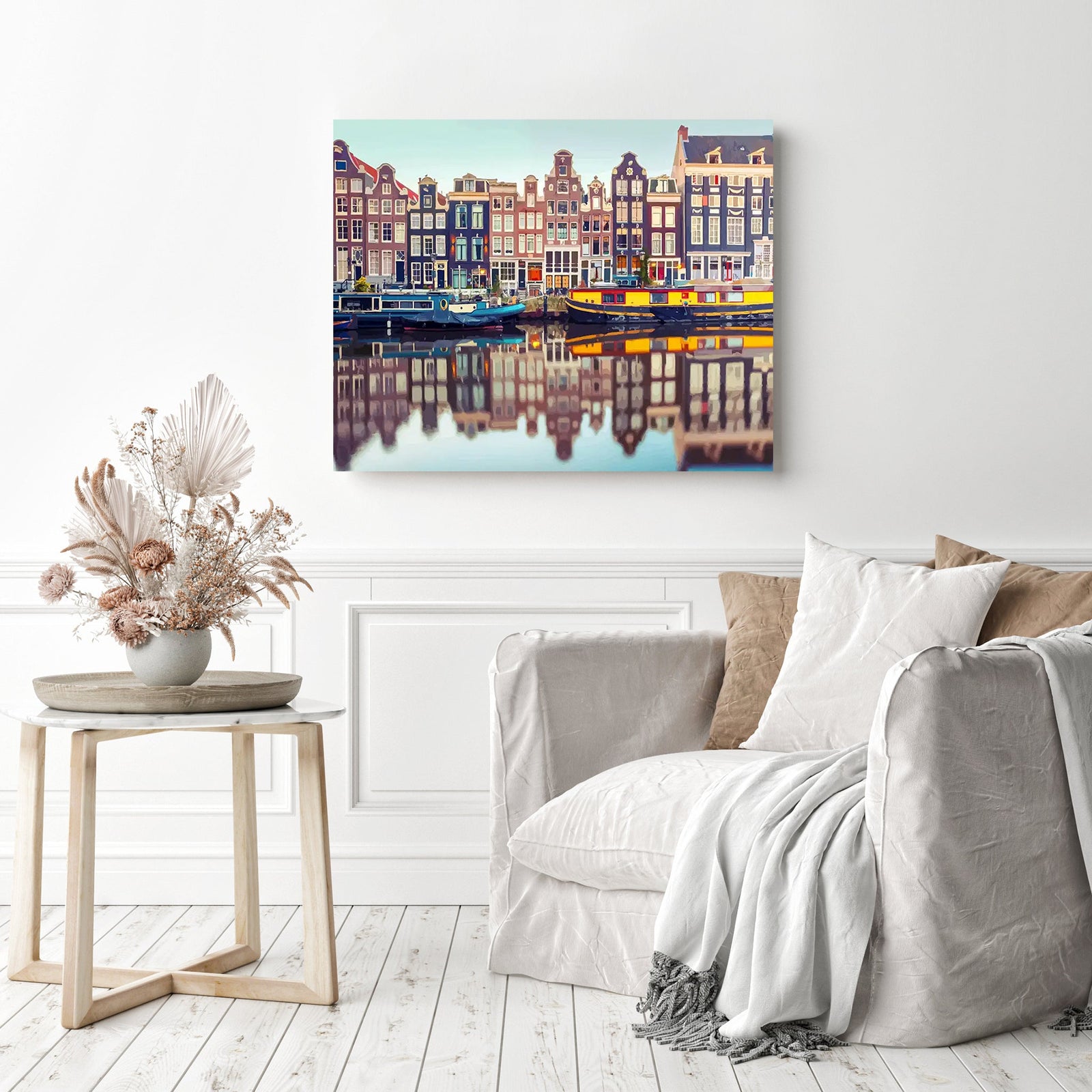 Amsterdam Canal | Diamond Painting Displayed as Home Decor