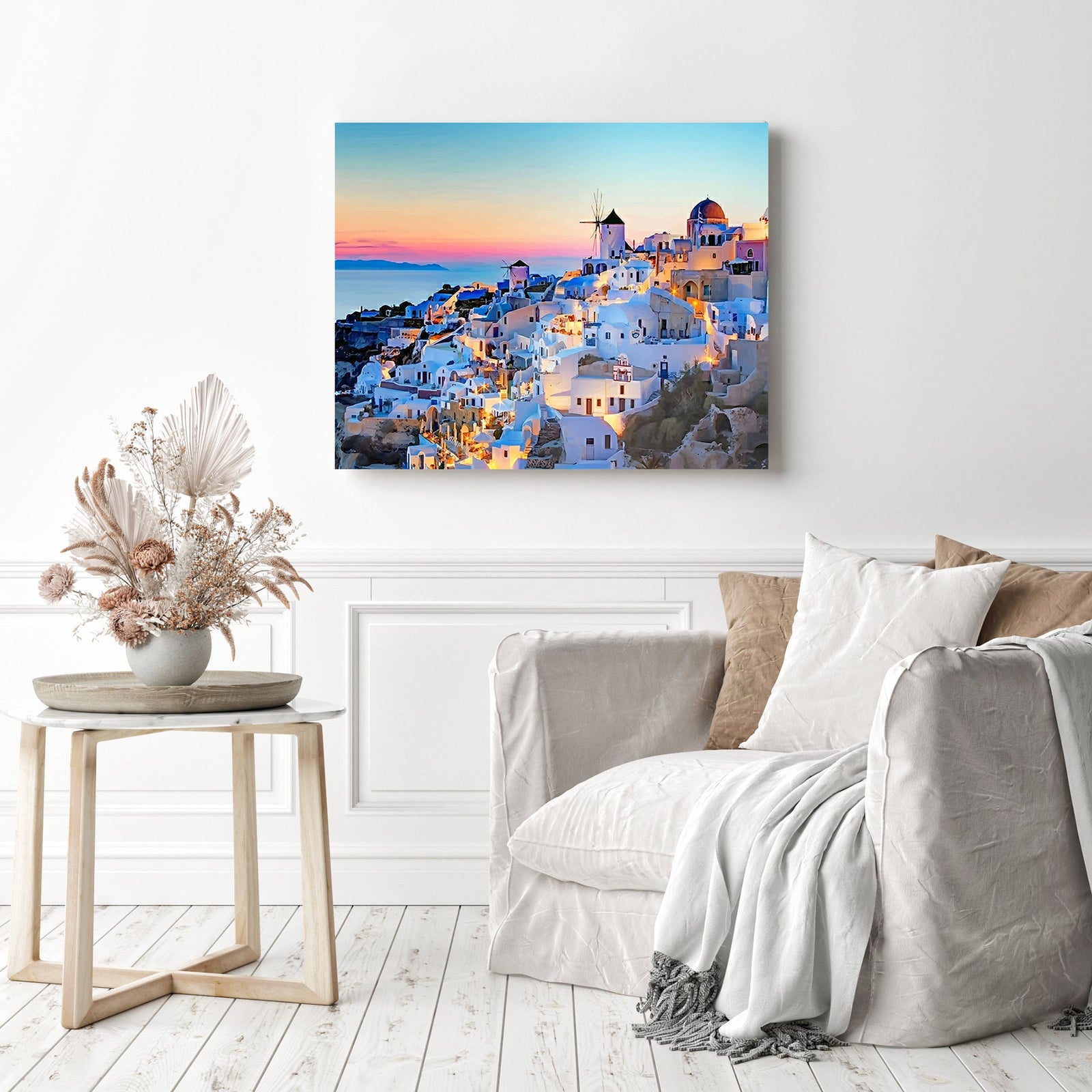 Greece by Night | Diamond Painting Displayed as Home Decor