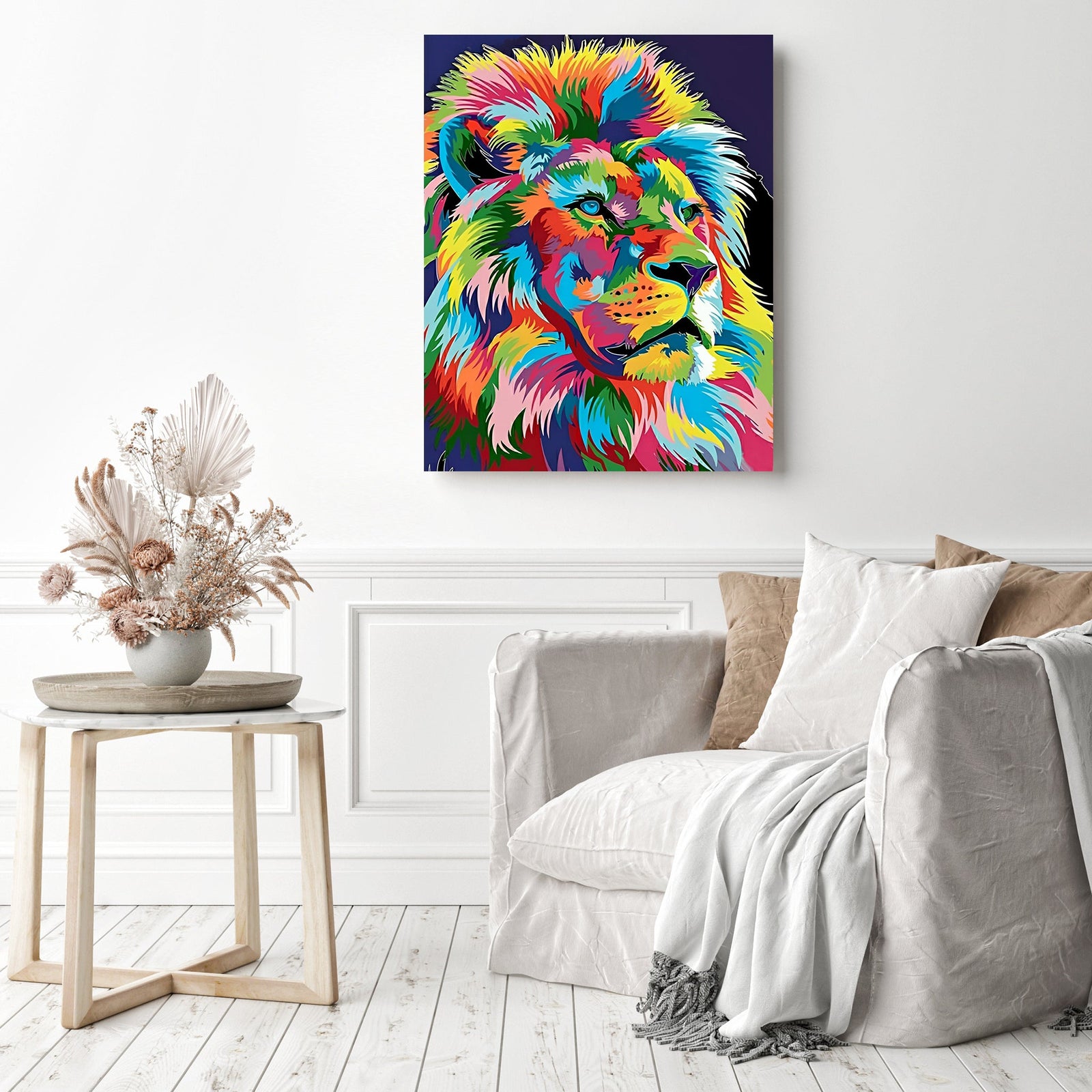 Colorful Abstract Lion | Diamond Painting Displayed as Home Decor