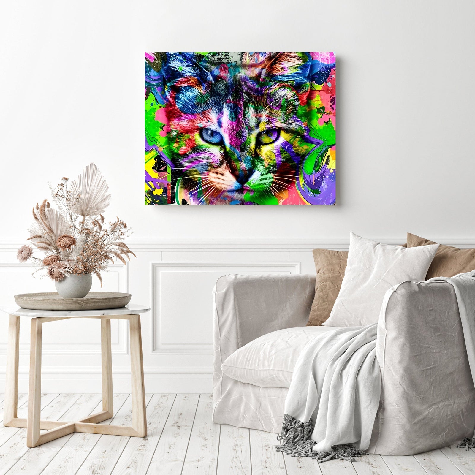 Psychedelic Cat | Diamond Painting Displayed as Home Decor