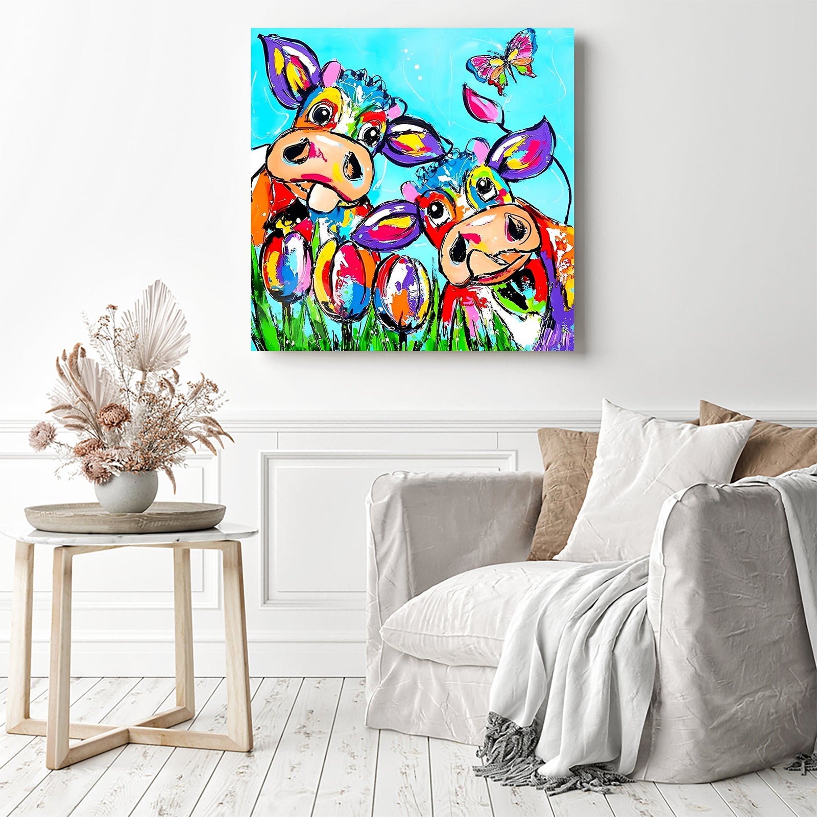 Colorful Cows | Diamond Painting Displayed as Home Decor