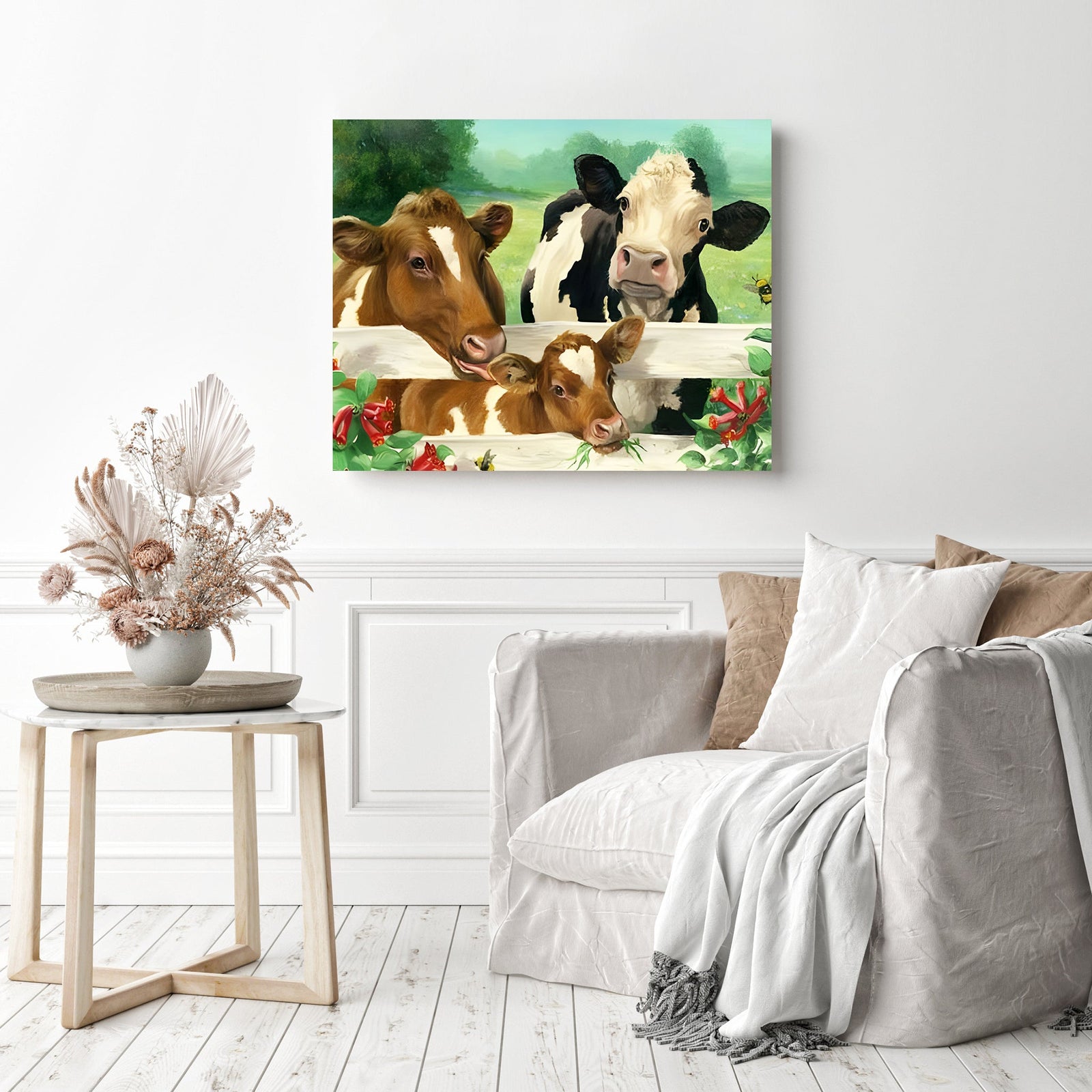 Cow Family | Diamond Painting Displayed as Home Decor