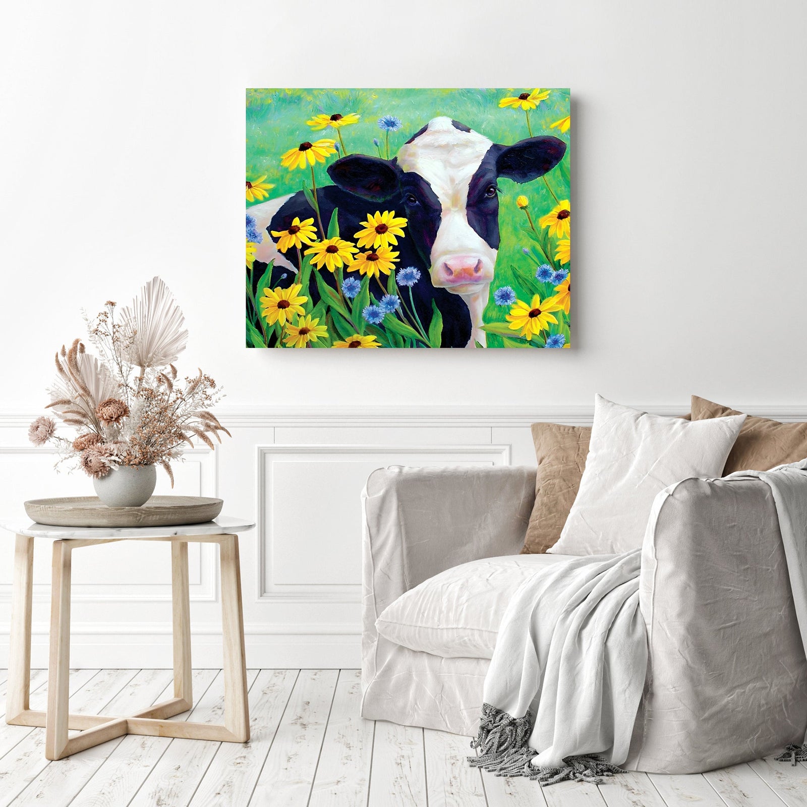 Cow Flower | Diamond Painting Displayed as Home Decor