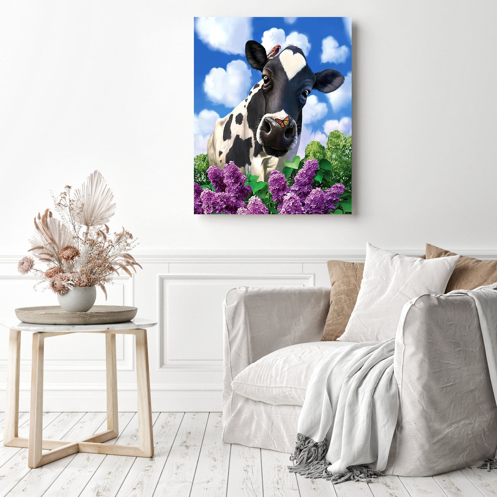 Cow Flowers | Diamond Painting Displayed as Home Decor