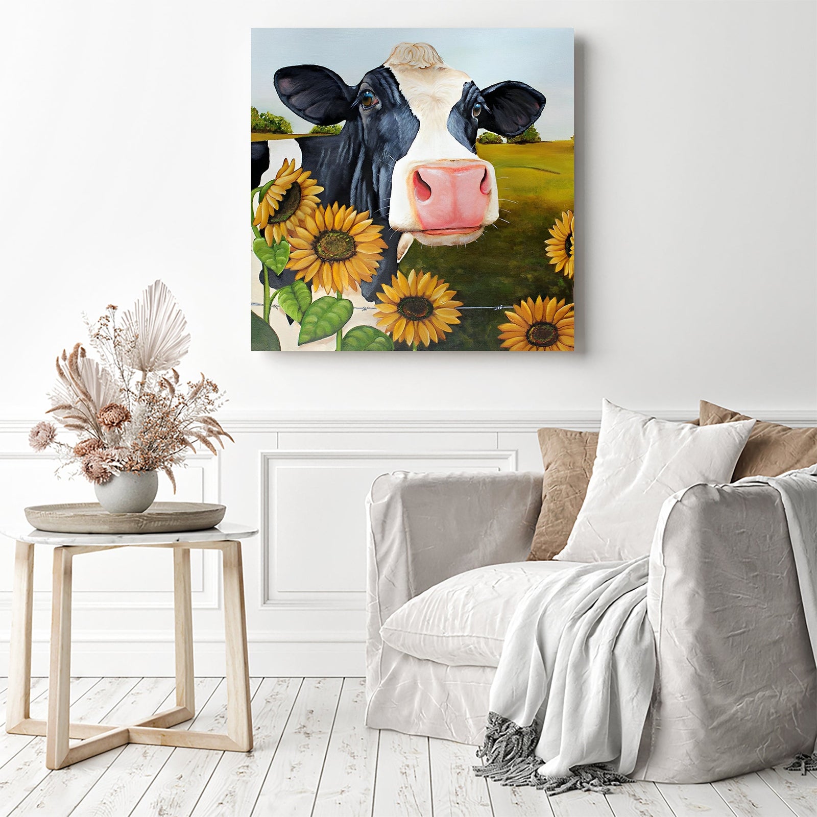 Cow Sunflower | Diamond Painting Displayed as Home Decor