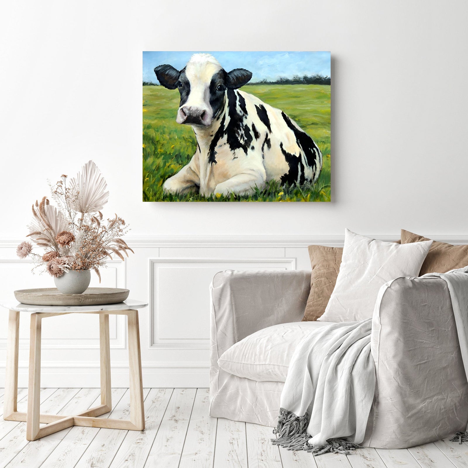 Holstein Cow Resting | Diamond Painting Displayed as Home Decor