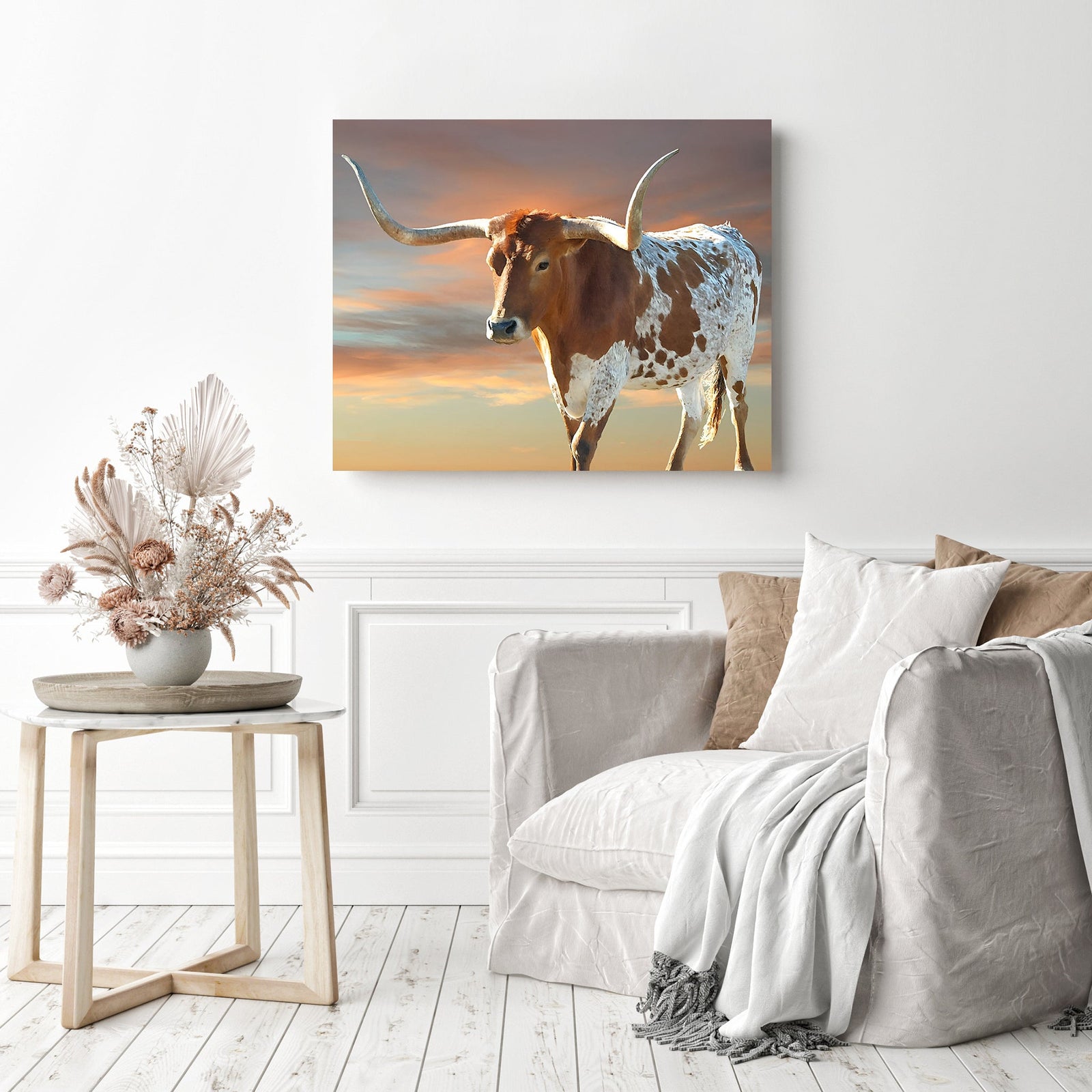 Texas Longhorn Cow | Diamond Painting Displayed as Home Decor