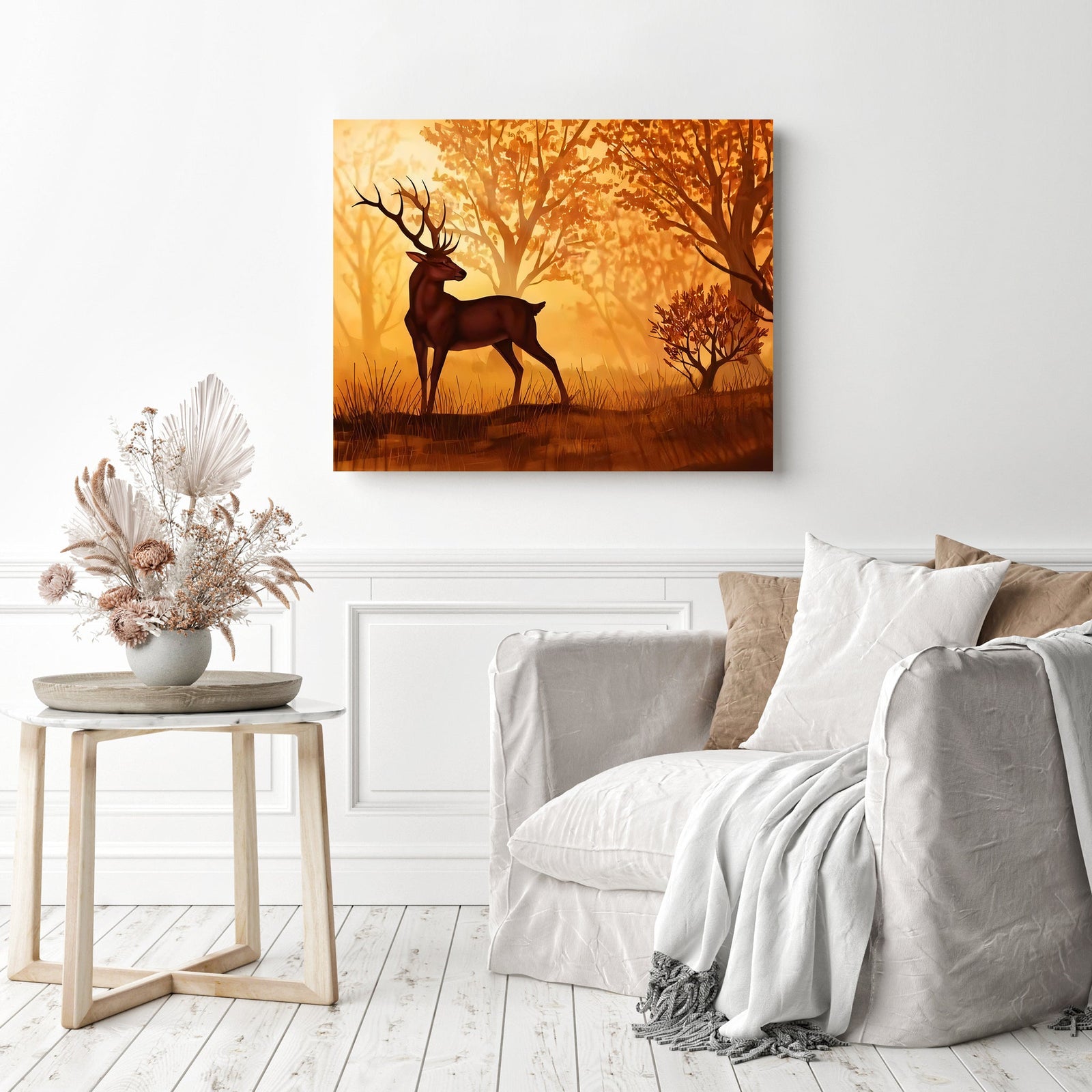 Sunset Deer | Diamond Painting Displayed as Home Decor