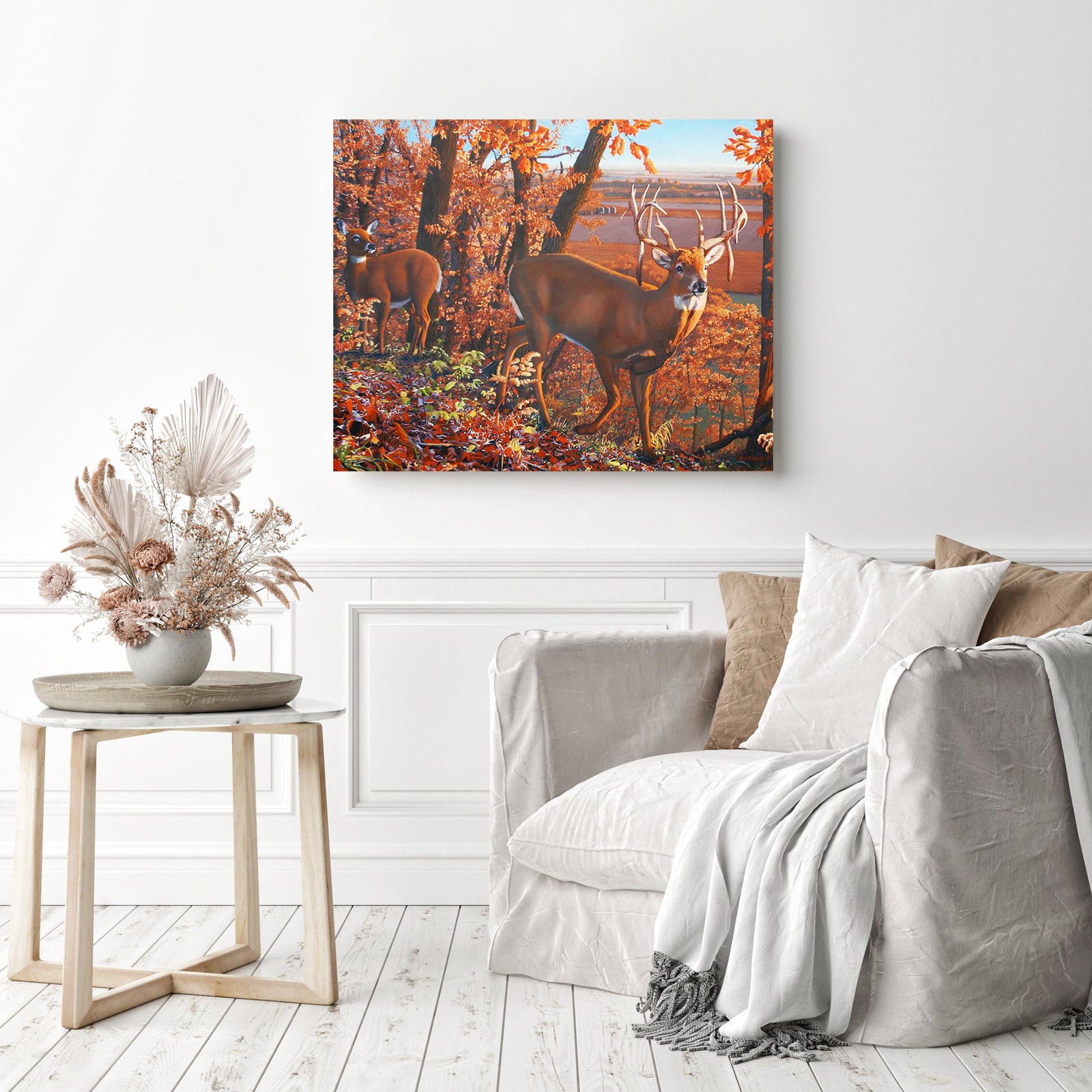 Autumn Deers | Diamond Painting Displayed as Home Decor