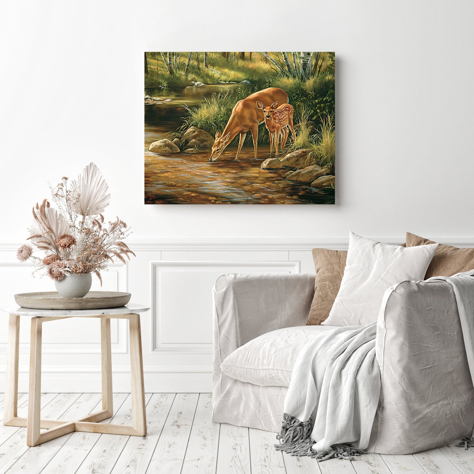 Deer Drinking Water | Diamond Painting Displayed as Home Decor