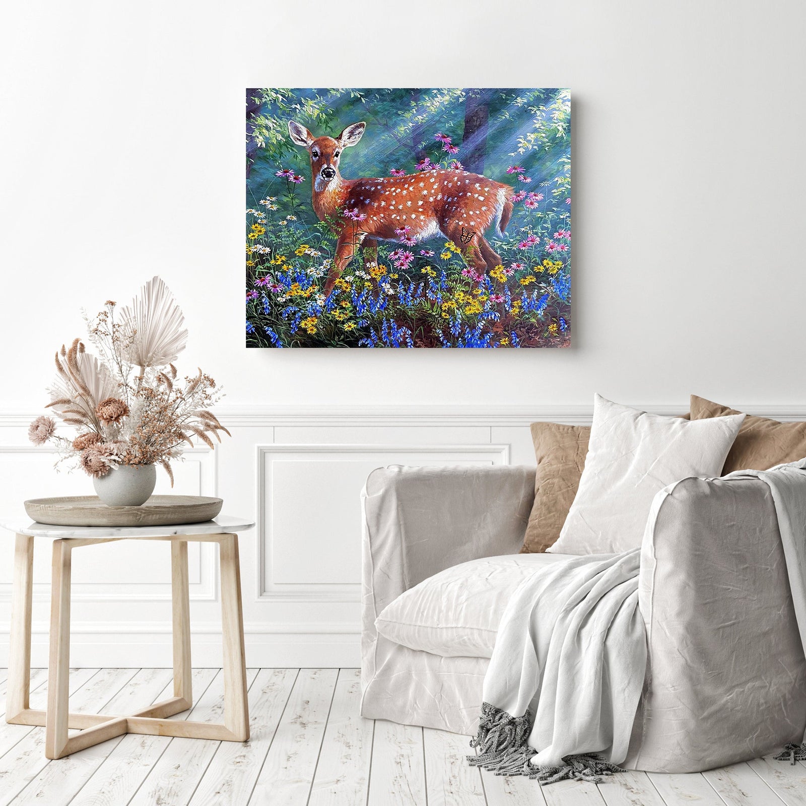 Deer in Forest | Diamond Painting Displayed as Home Decor