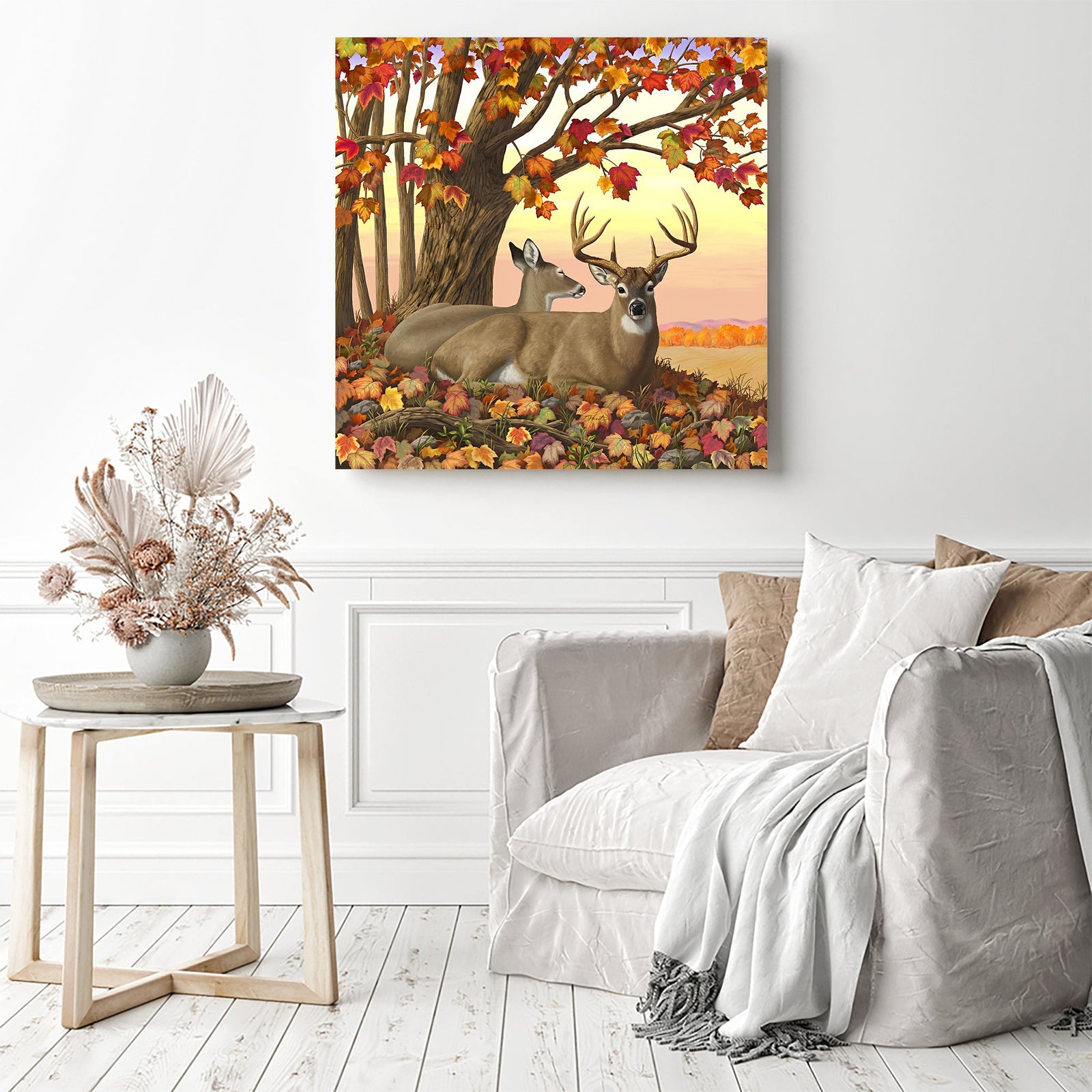 Whitetail Deer Forest | Diamond Painting Displayed as Home Decor