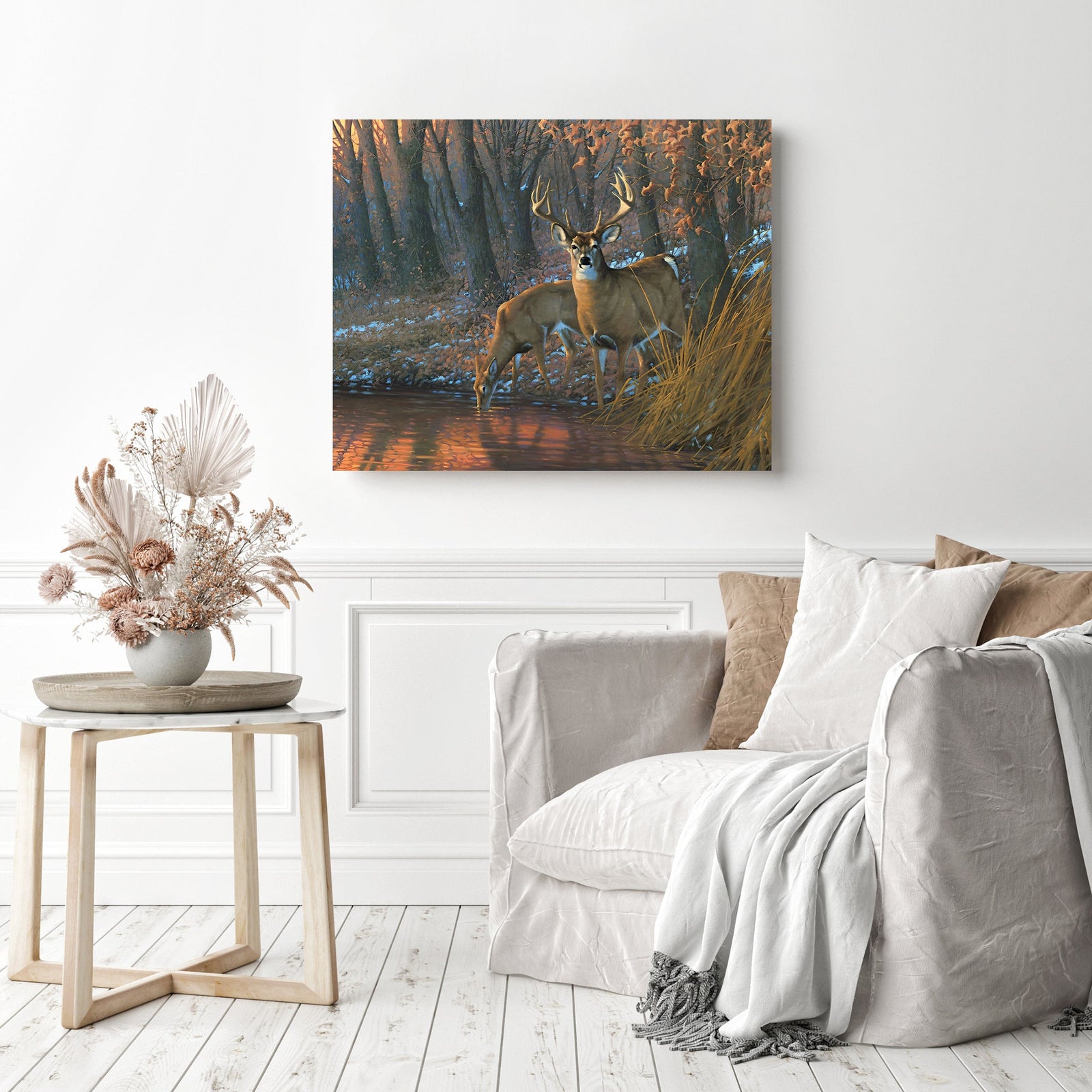 Woodland Waterhole Deer | Diamond Painting Displayed as Home Decor