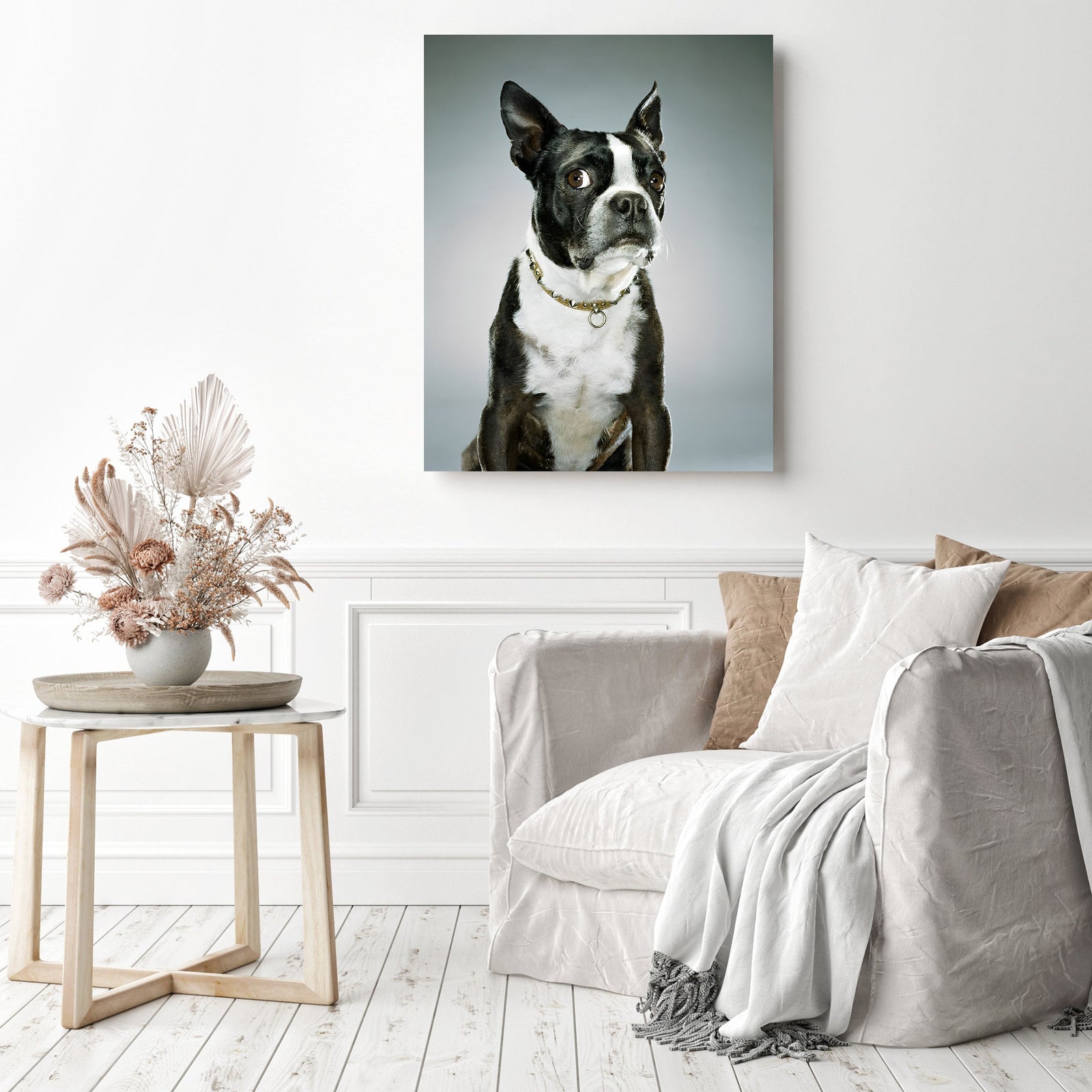 Boston Terrier Portrait | Diamond Painting Displayed as Home Decor