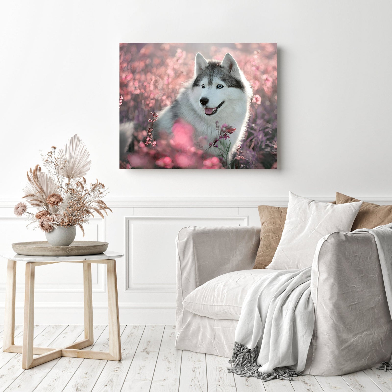 Cute Dog Husky | Diamond Painting Displayed as Home Decor