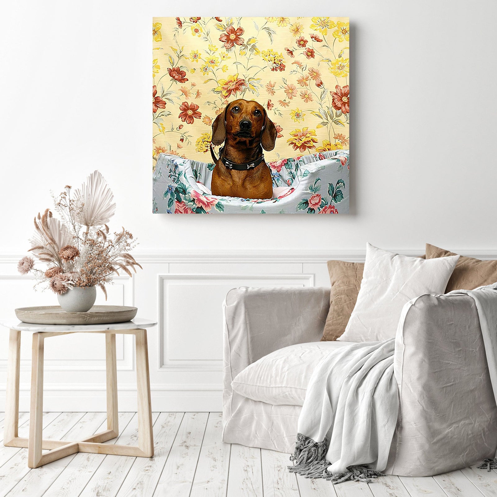 Dachshund Dog Floral | Diamond Painting Displayed as Home Decor