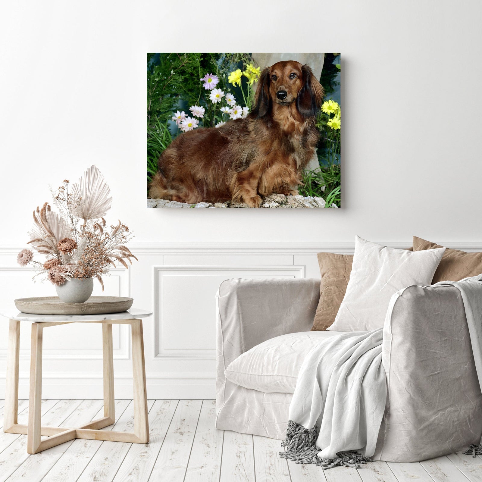 Dachshund Long Hair | Diamond Painting Displayed as Home Decor