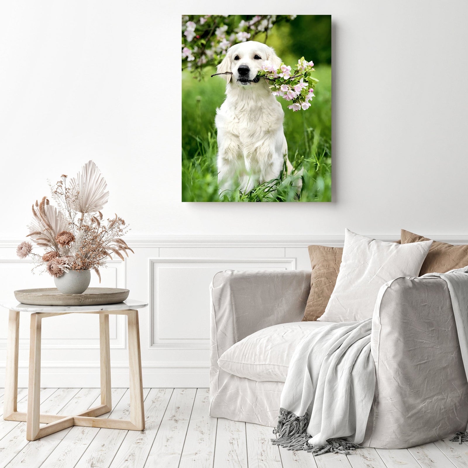 Labrador with Flowers | Diamond Painting Displayed as Home Decor