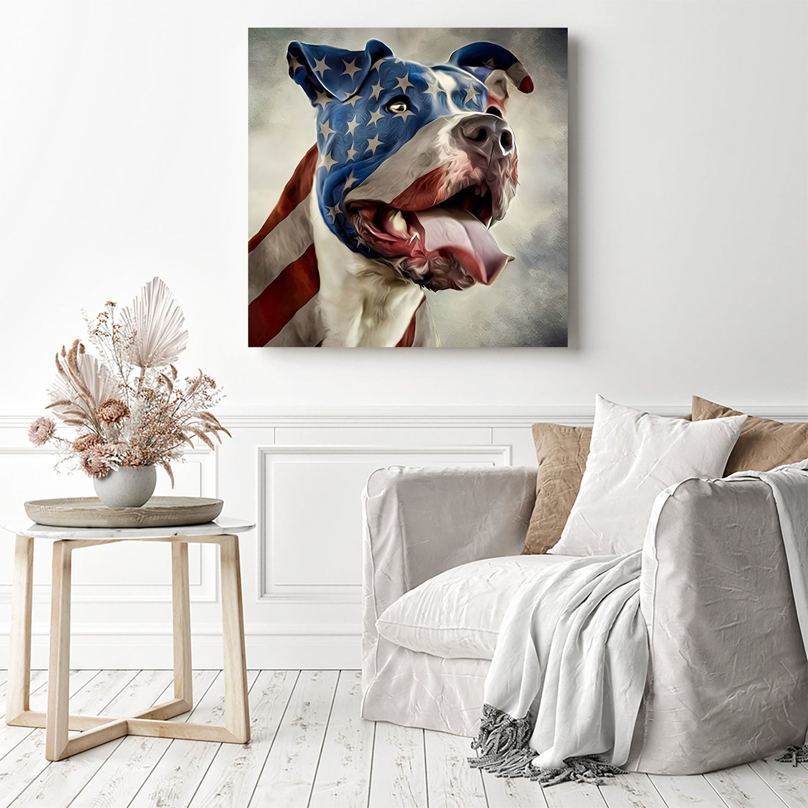 Pit Bull USA Flag | Diamond Painting Displayed as Home Decor