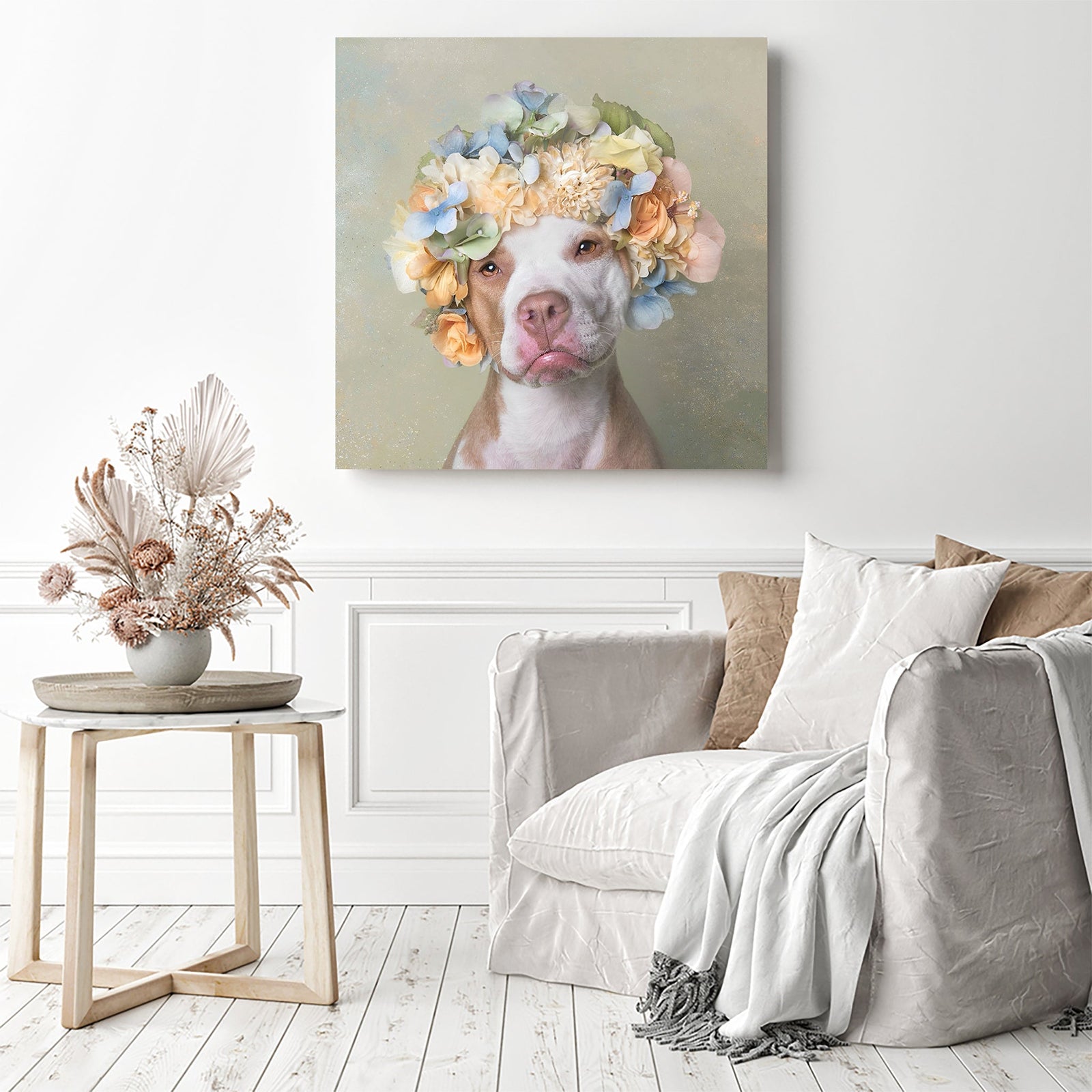 Pitbull Flower | Diamond Painting Displayed as Home Decor