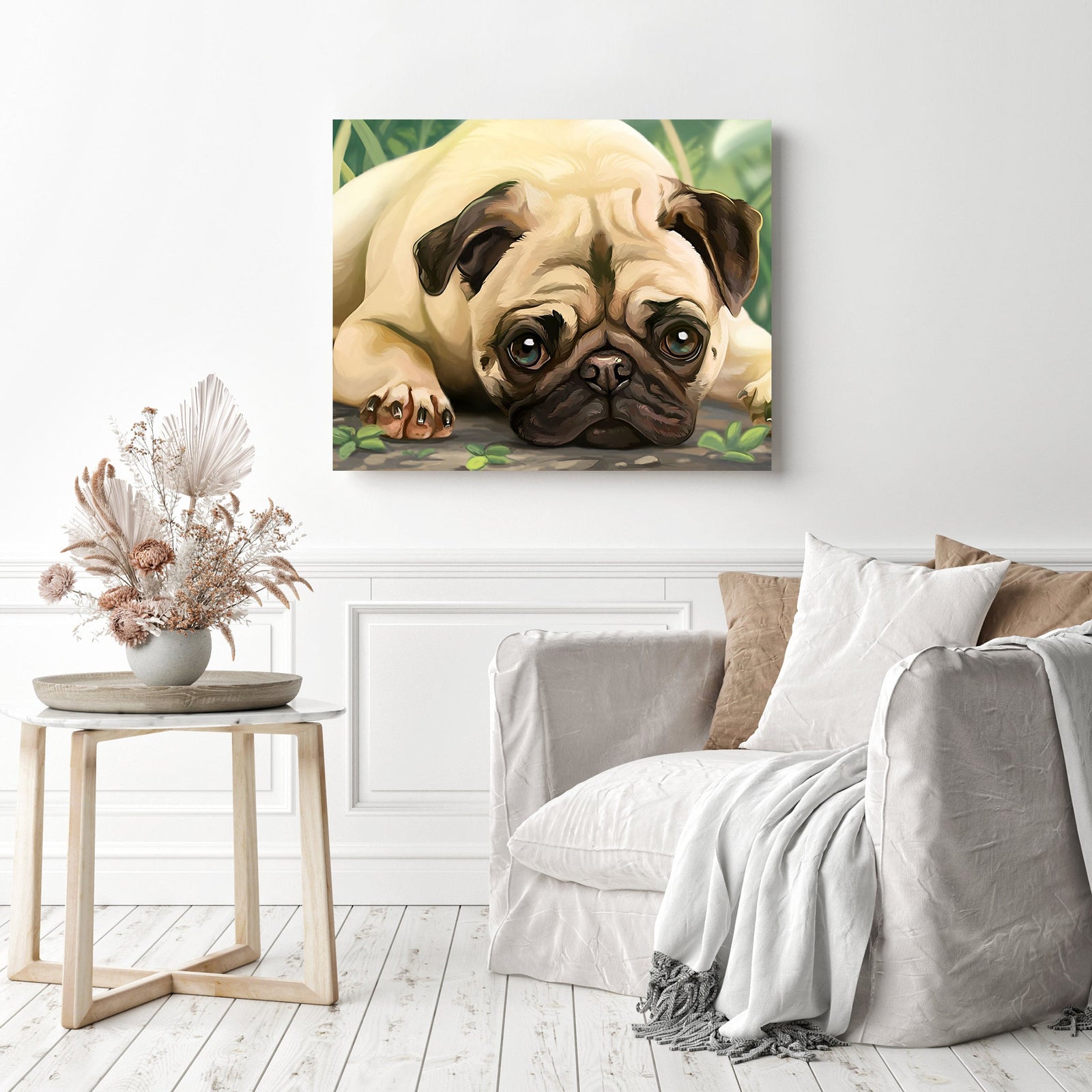 Pug Portrait | Diamond Painting Displayed as Home Decor