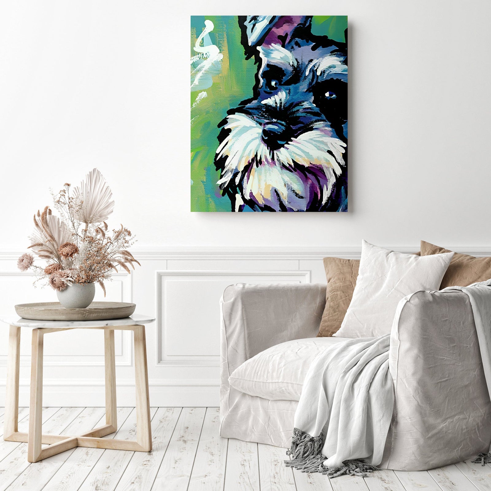 Graffiti Dog Schnauzer | Diamond Painting Displayed as Home Decor