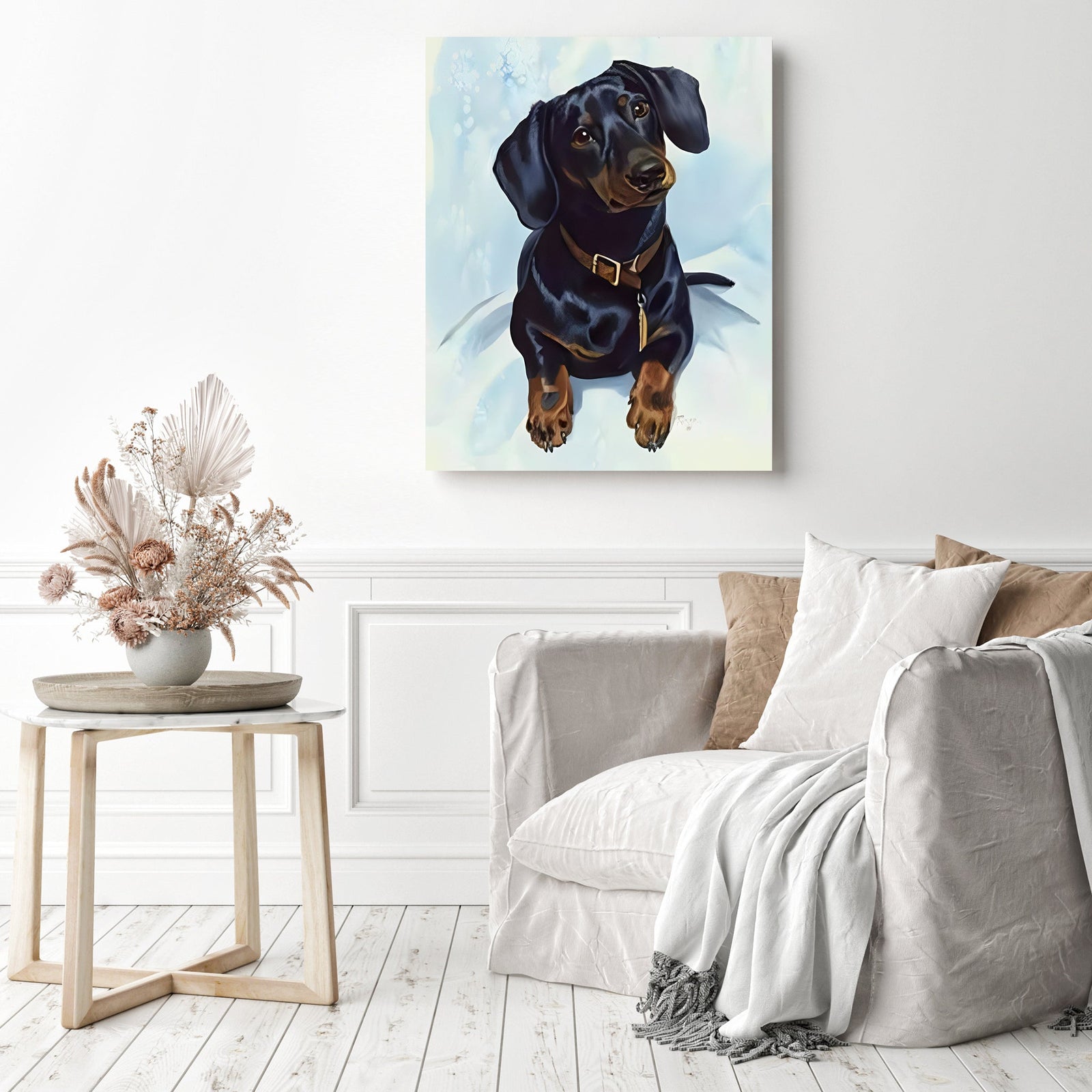 Curious Hotdog | Diamond Painting Displayed as Home Decor