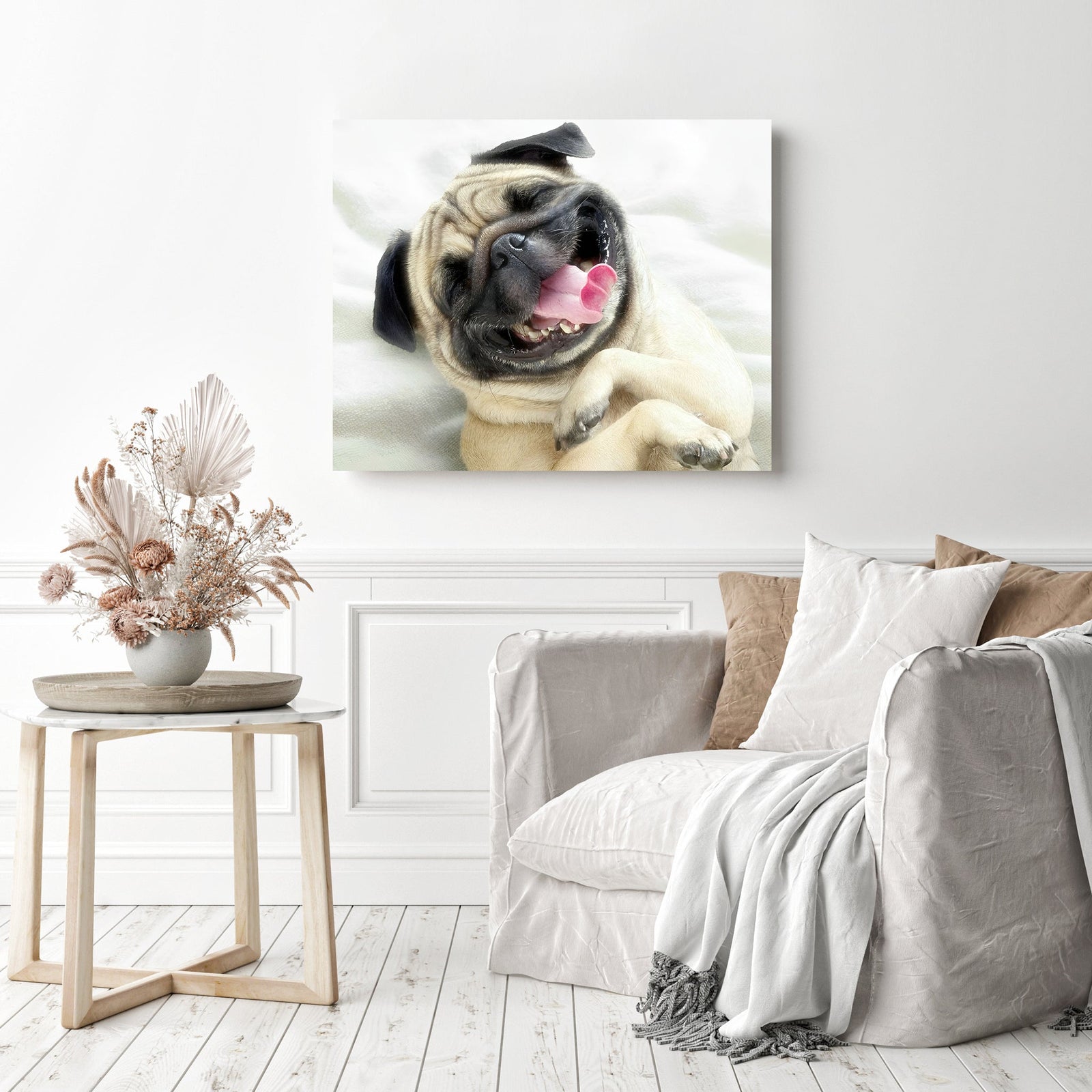 Hysterical Pug | Diamond Painting Displayed as Home Decor