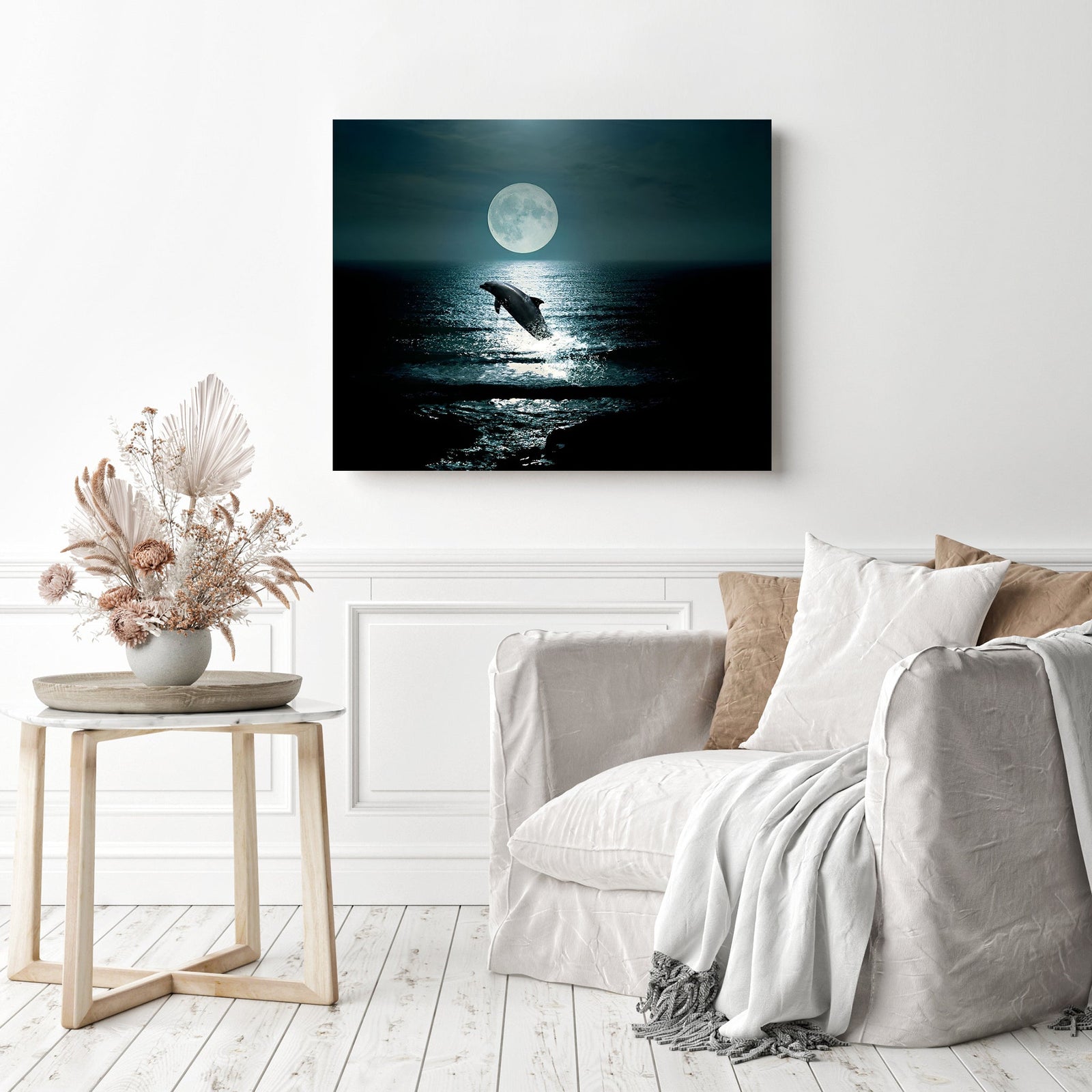 Dolphin at Midnight | Diamond Painting Displayed as Home Decor