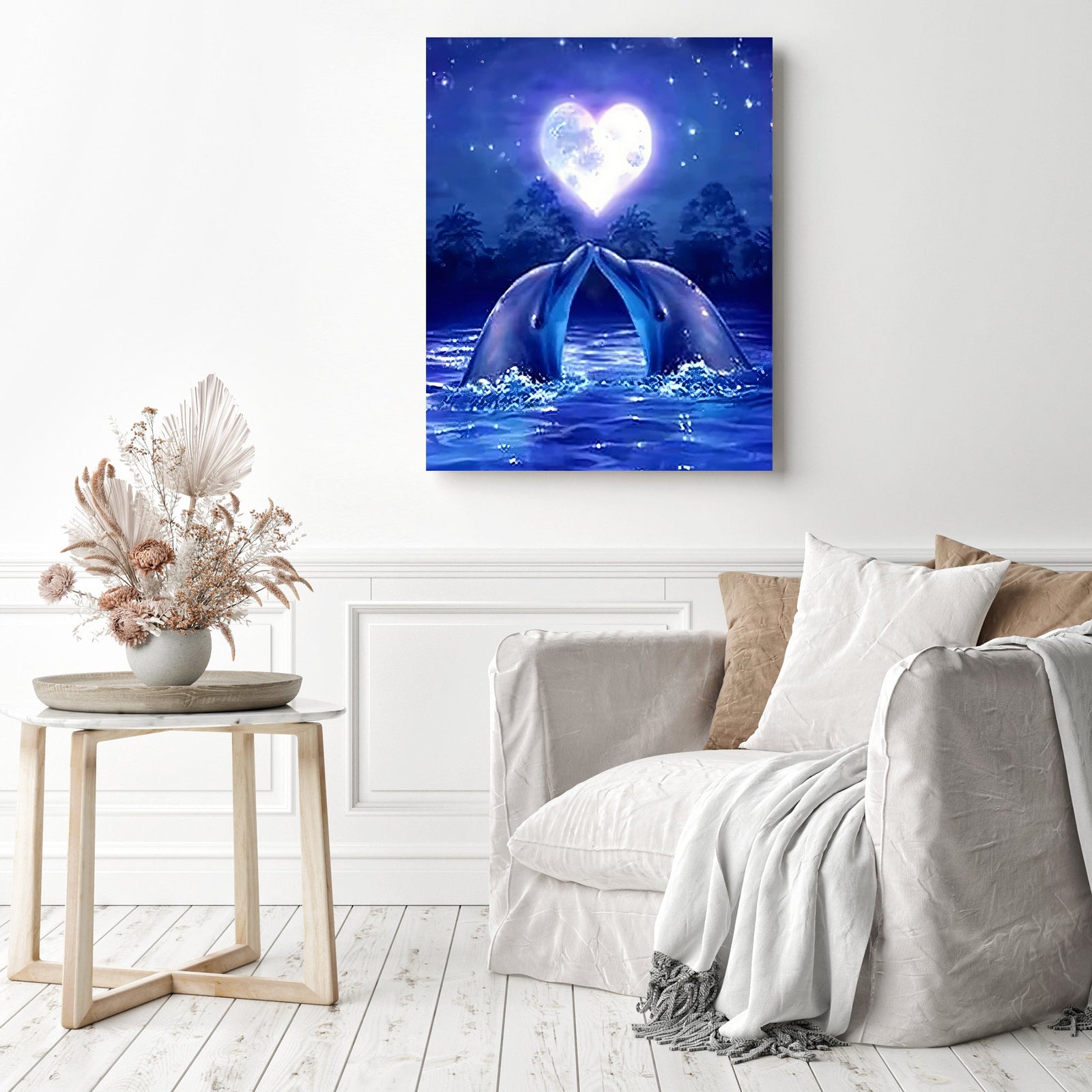 Dolphin Kiss | Diamond Painting Displayed as Home Decor