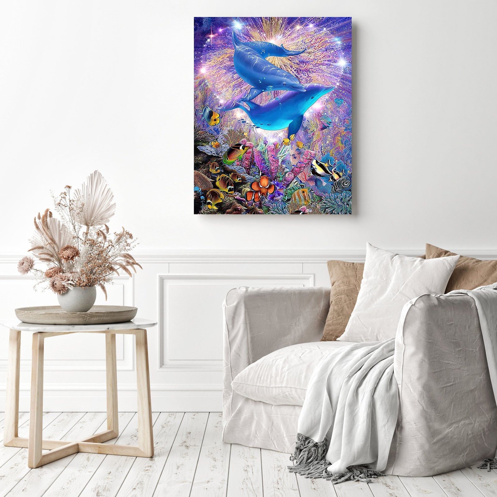 Dolphins and Friends | Diamond Painting Displayed as Home Decor