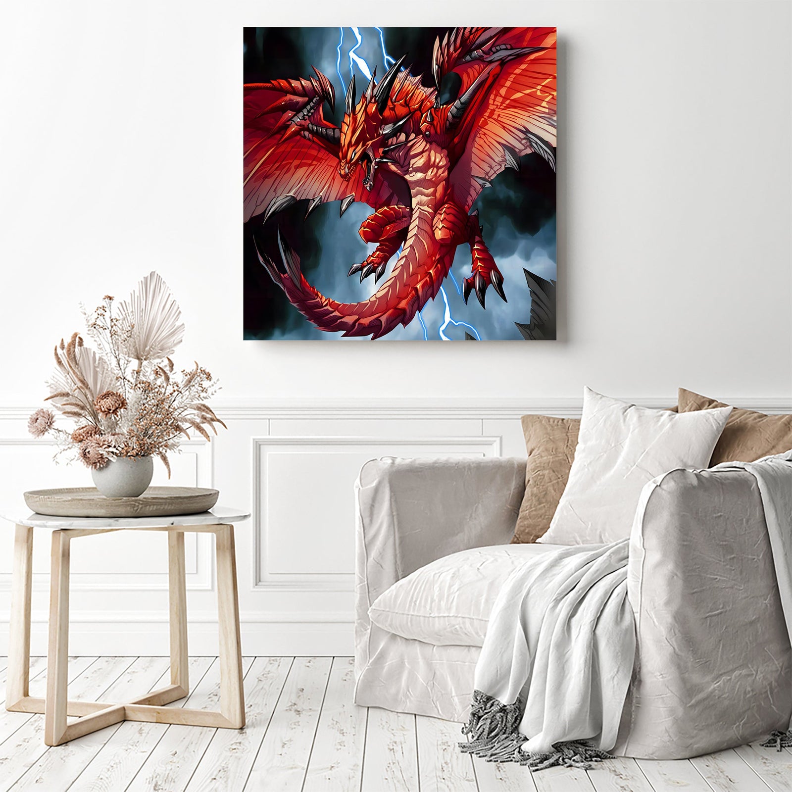 Angry Red Dragon | Diamond Painting Displayed as Home Decor