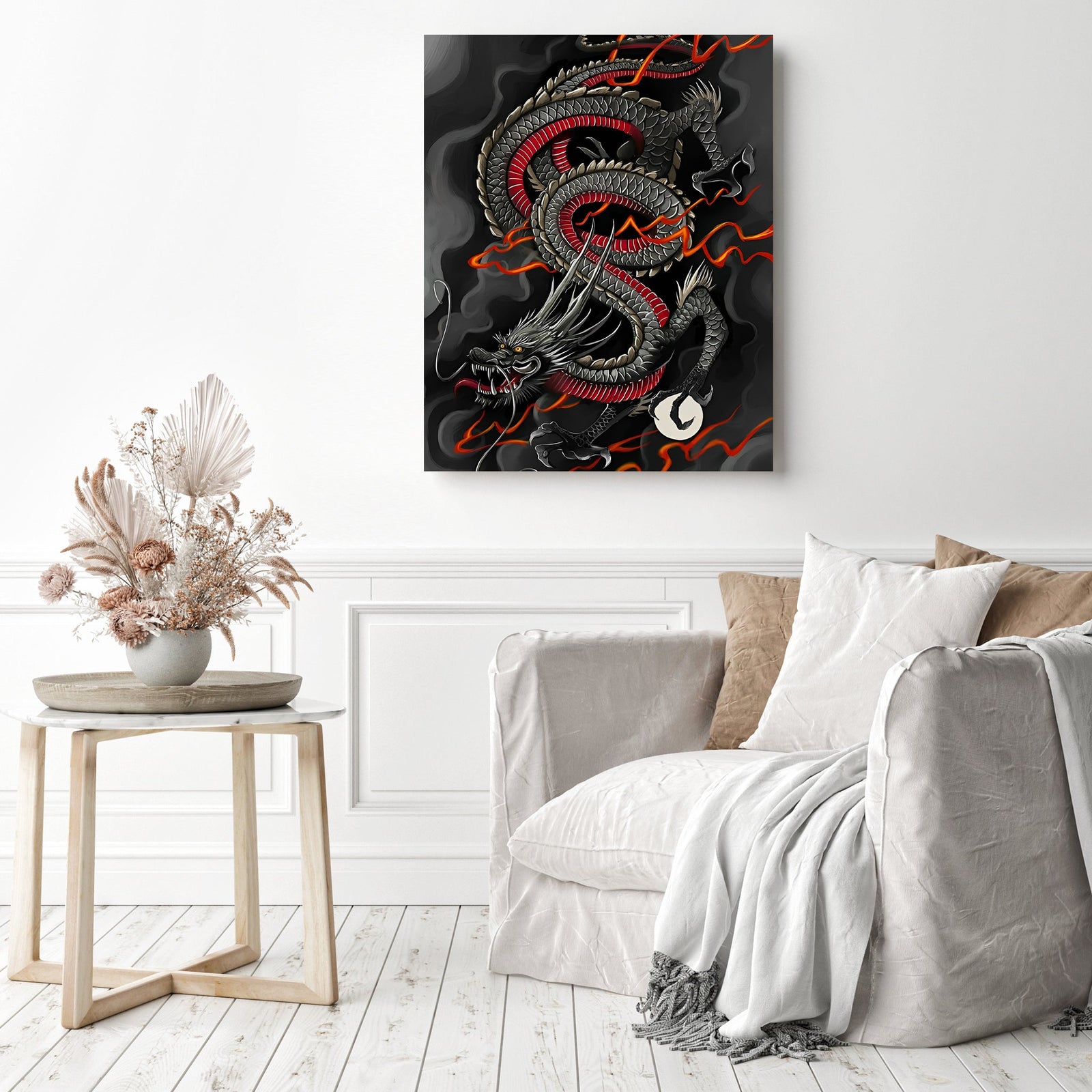 Black Chinese Dragon | Diamond Painting Displayed as Home Decor