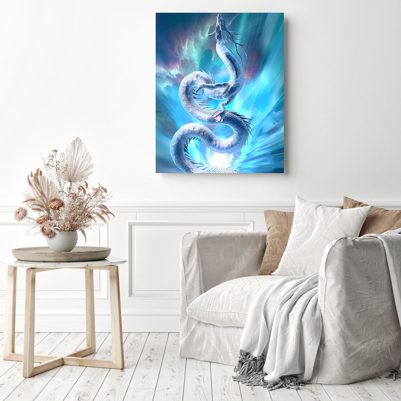 Ice Dragon | Diamond Painting Displayed as Home Decor