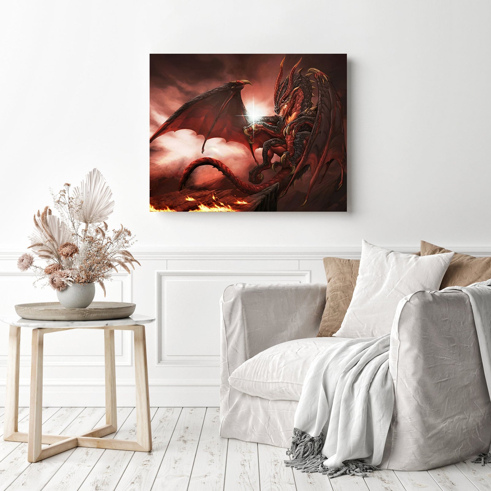 Maroon Dragon | Diamond Painting Displayed as Home Decor