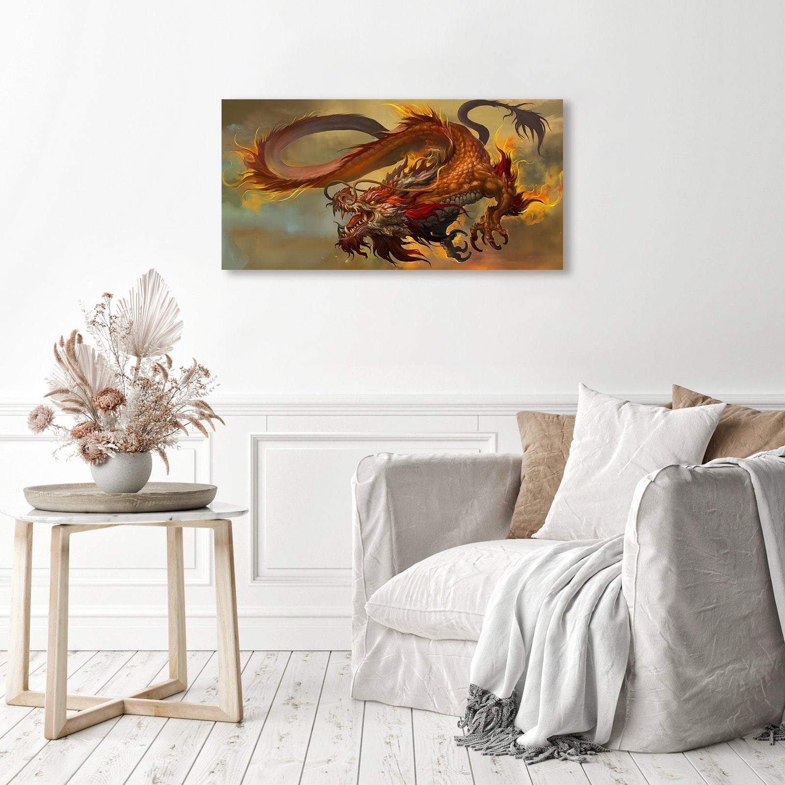 Chinese Fire Dragon | Diamond Painting Displayed as Home Decor