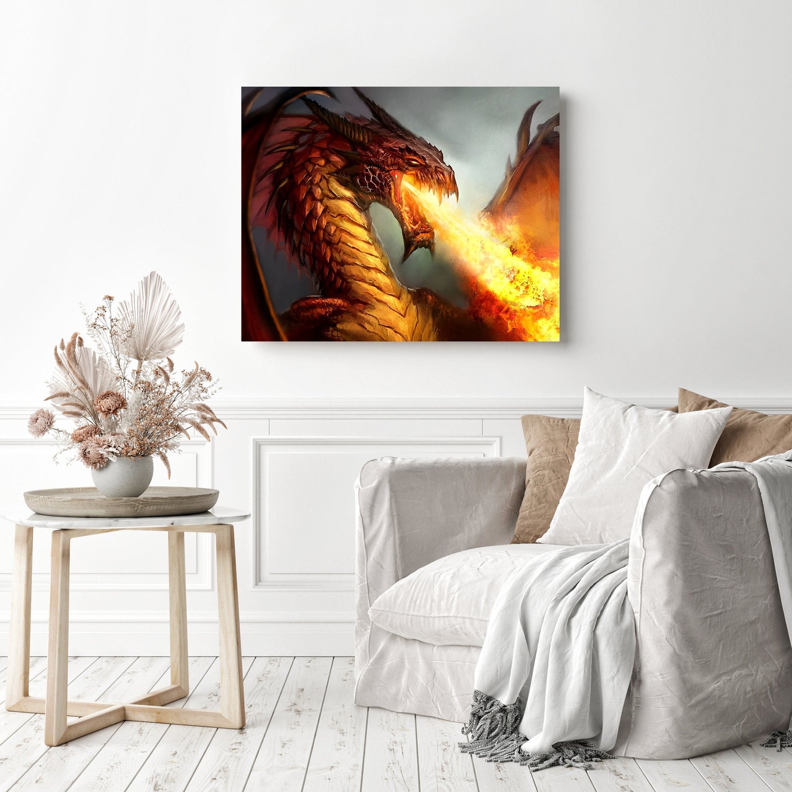 Flame Breathing Dragon | Diamond Painting Displayed as Home Decor