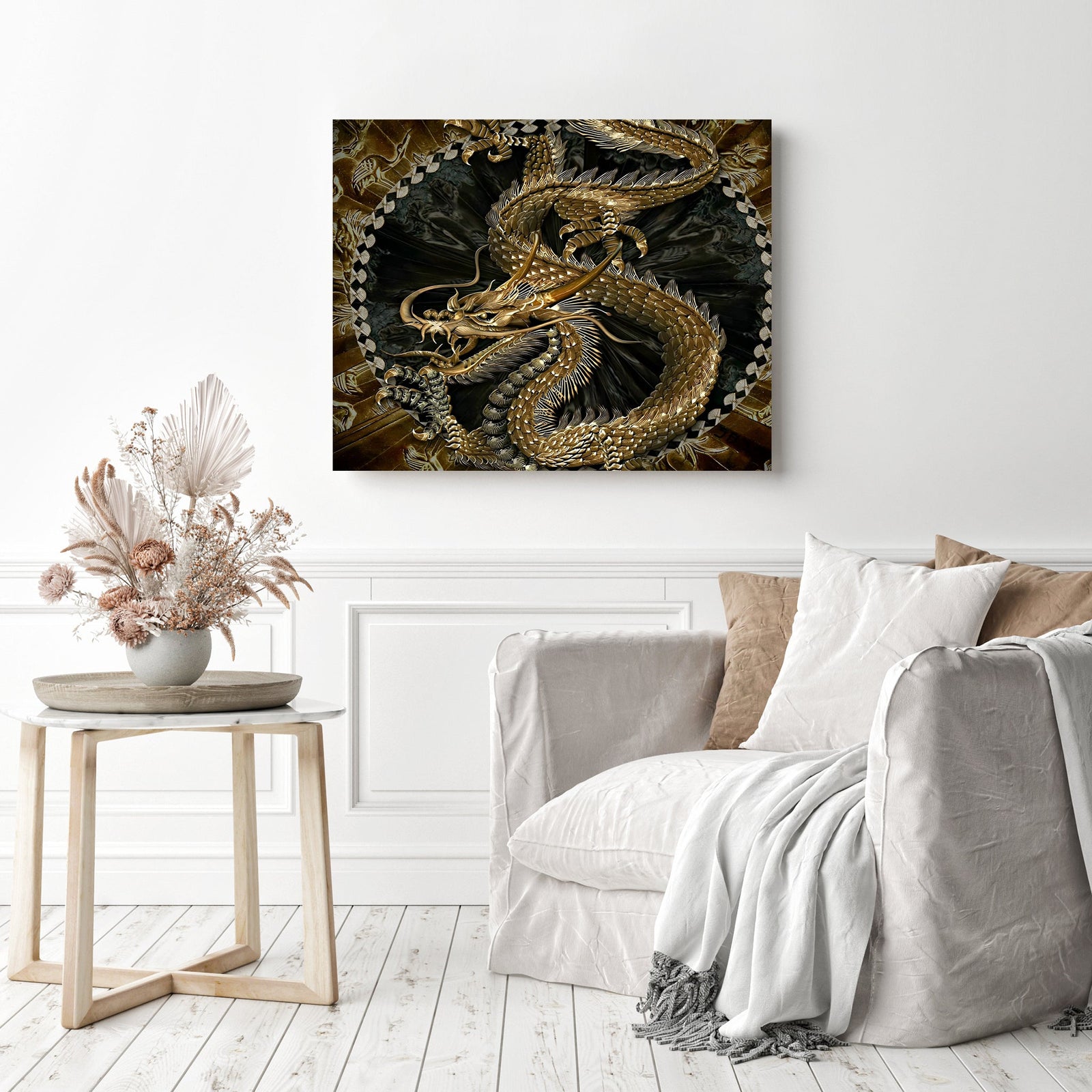 Golden Dragon | Diamond Painting Displayed as Home Decor