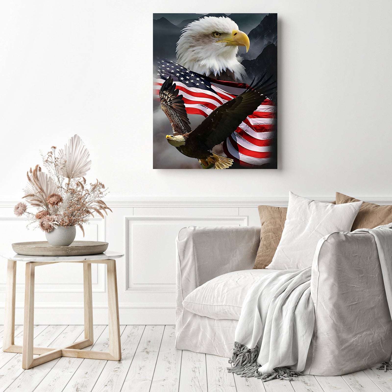 Eagle and Flag | Diamond Painting Displayed as Home Decor