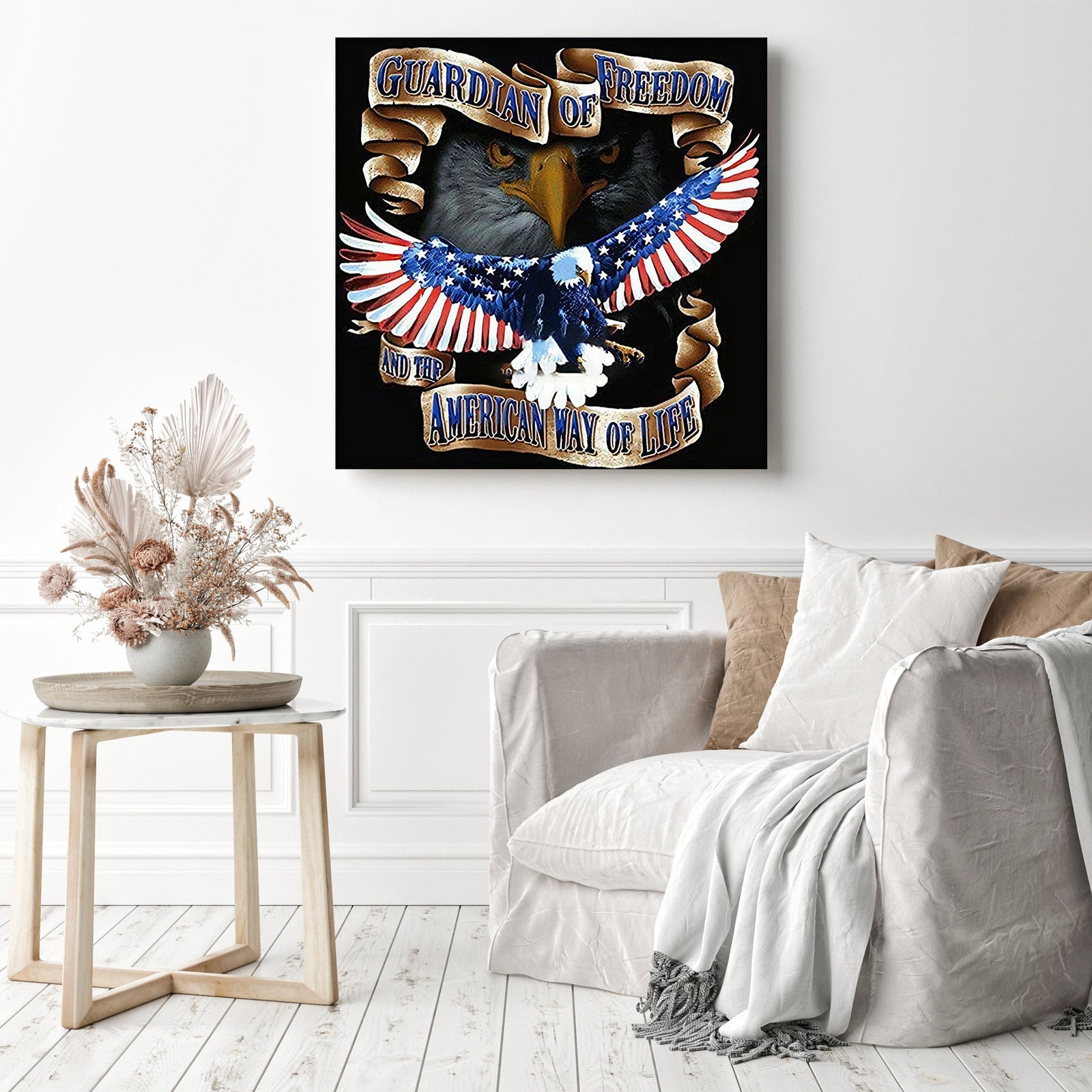 Eagle Guardian of Freedom | Diamond Painting Displayed as Home Decor