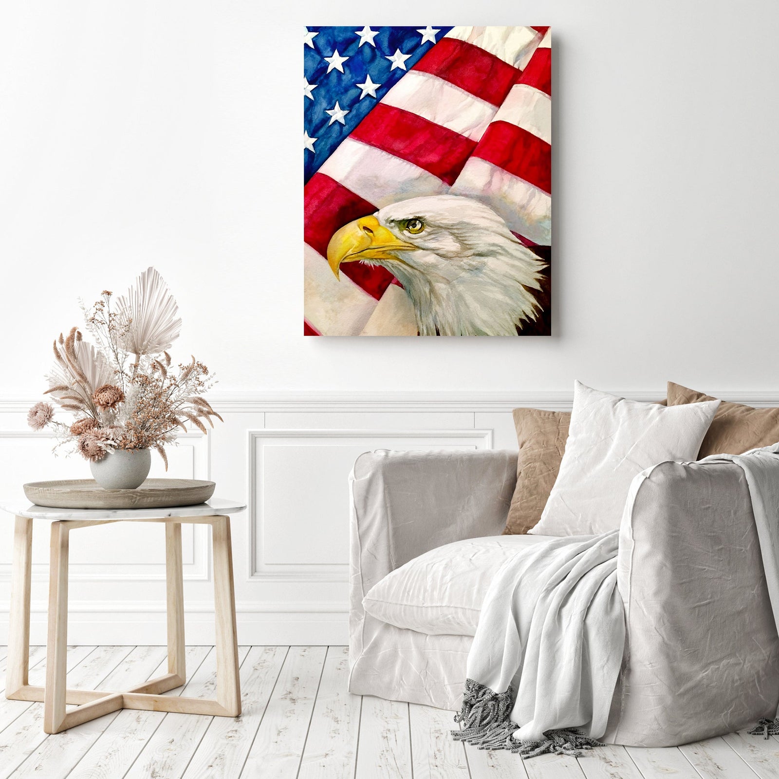 The Eagle and the Flag | Diamond Painting Displayed as Home Decor