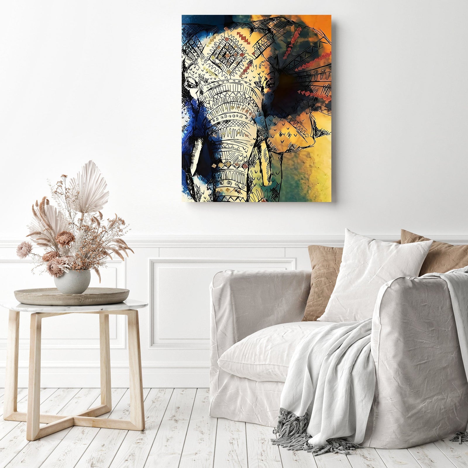 Namaste Elephant | Diamond Painting Displayed as Home Decor